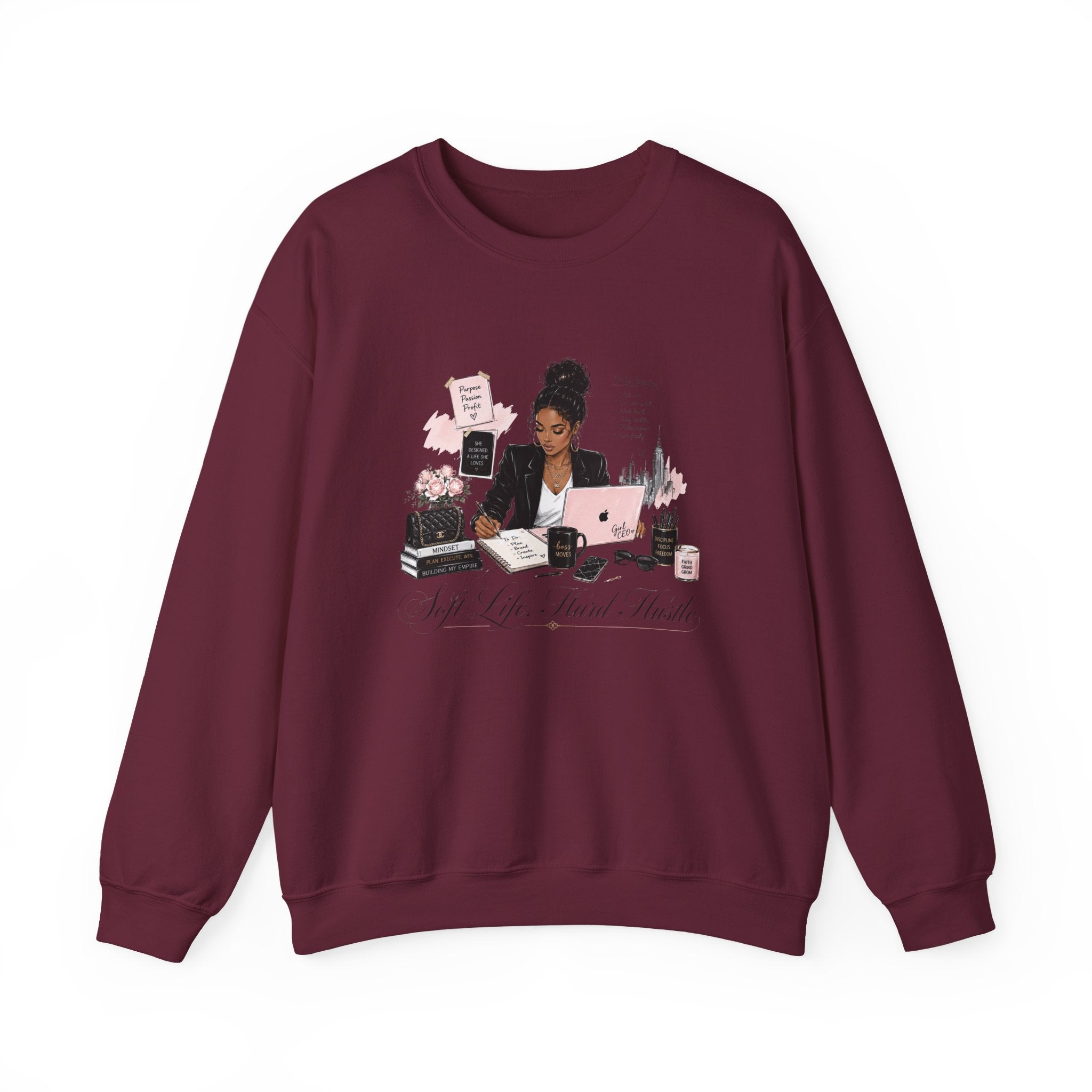 Crewneck Sweatshirt — Girl Boss Desk Illustration (“My Life, Mental Health”)