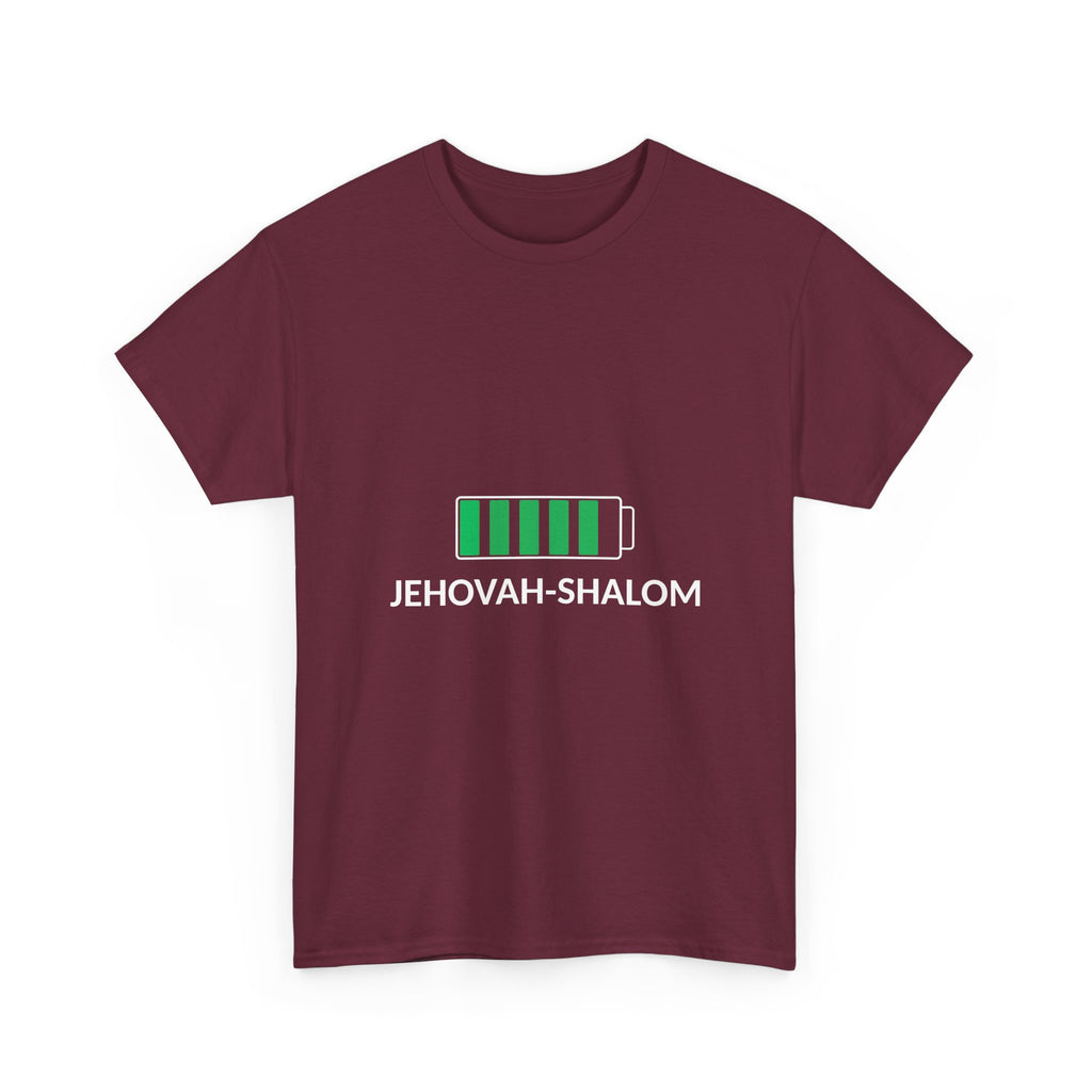 Jehovah-Shalom Battery Graphic Tee — Christian Faith Peace T-Shirt