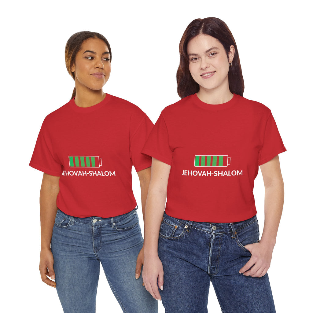 Jehovah-Shalom Battery Graphic Tee — Christian Faith Peace T-Shirt