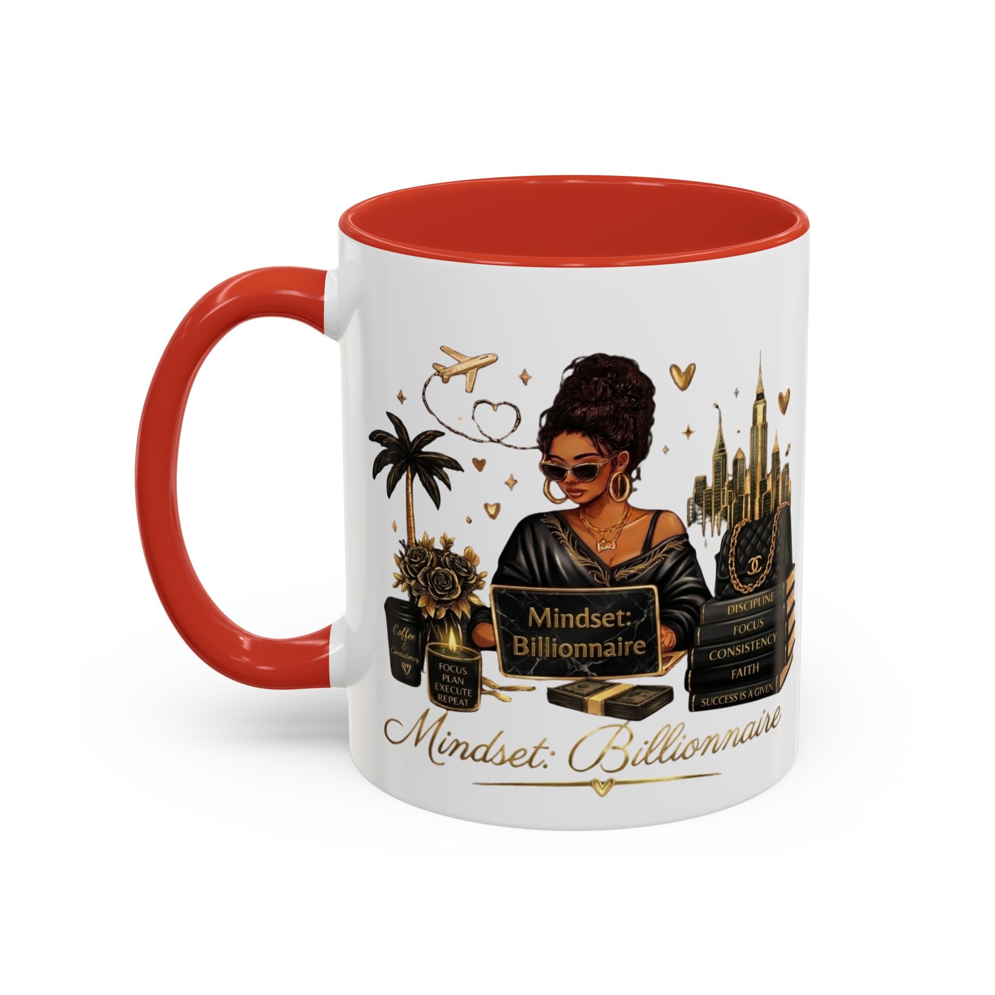 Mindset: Billionaire Accent Coffee Mug — Inspirational Black Woman Design (11/15 oz)