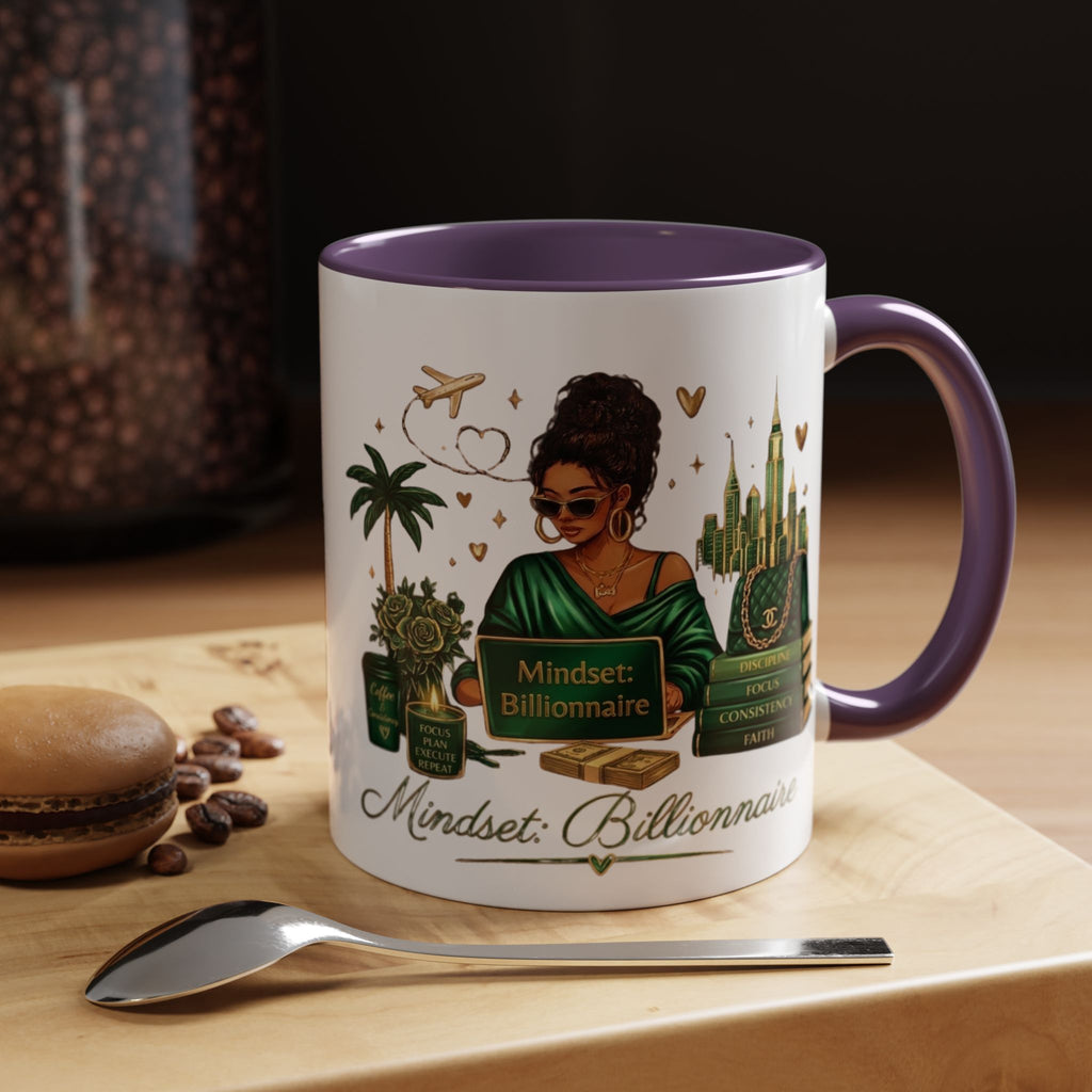 Mindset: Billionaire Accent Coffee Mug — Inspirational Black Woman Design