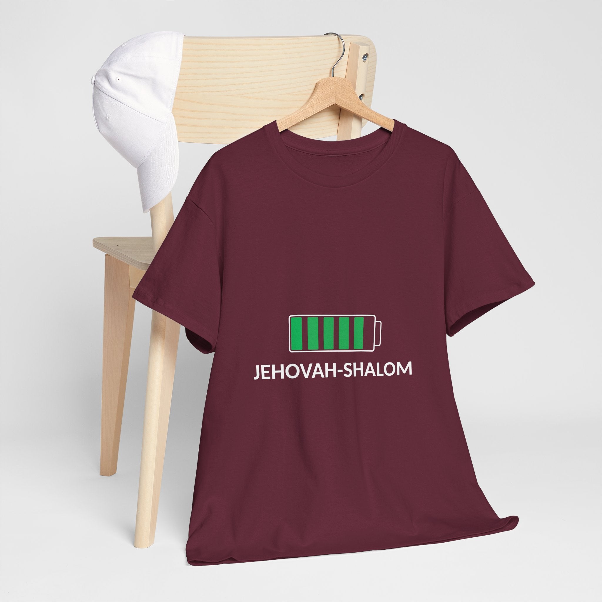 Jehovah-Shalom Battery Graphic Tee — Christian Faith Peace T-Shirt