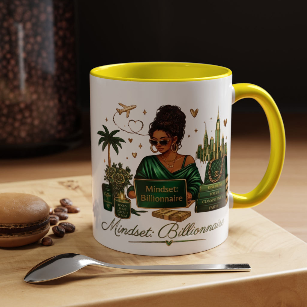 Mindset: Billionaire Accent Coffee Mug — Inspirational Black Woman Design