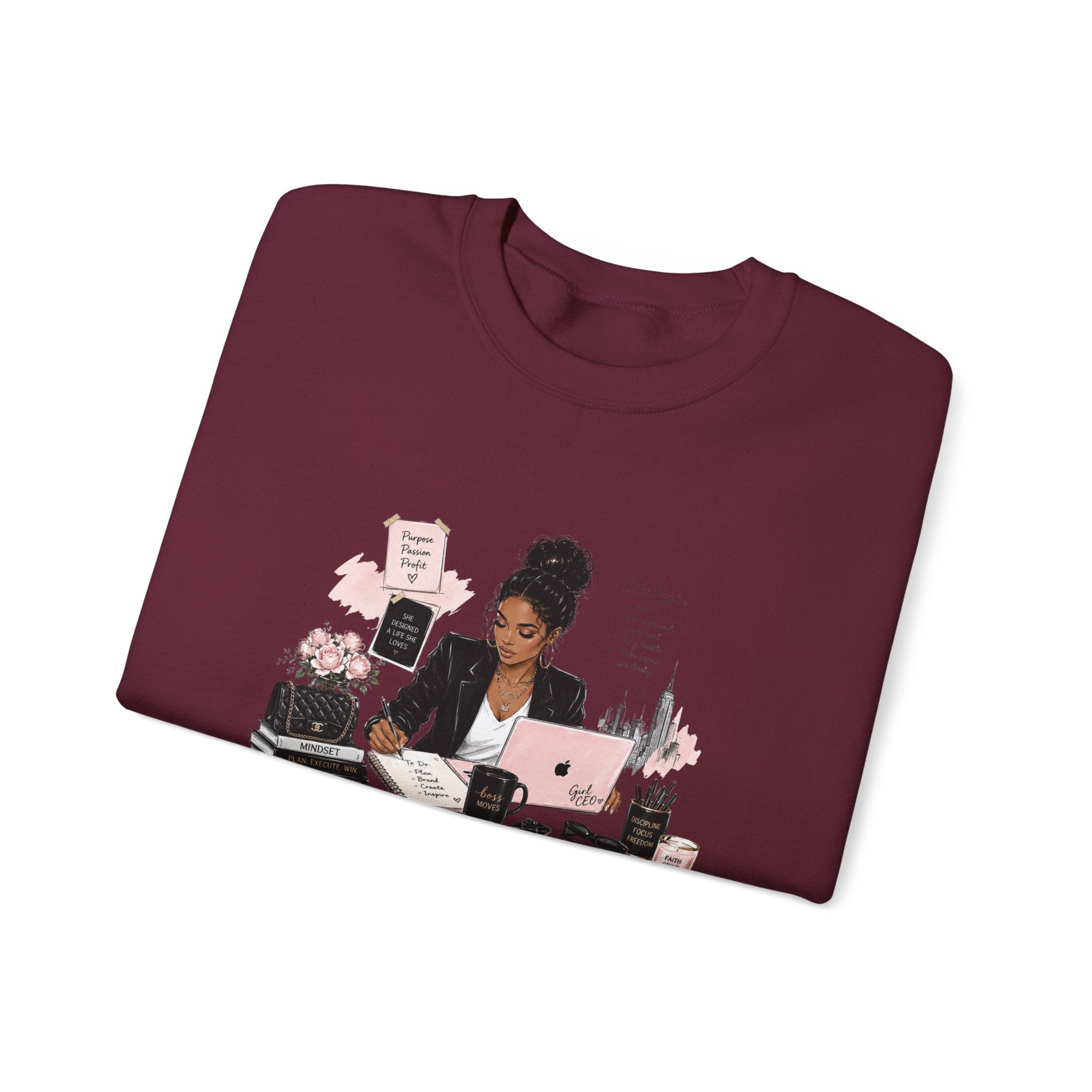 Crewneck Sweatshirt — Girl Boss Desk Illustration (“My Life, Mental Health”)