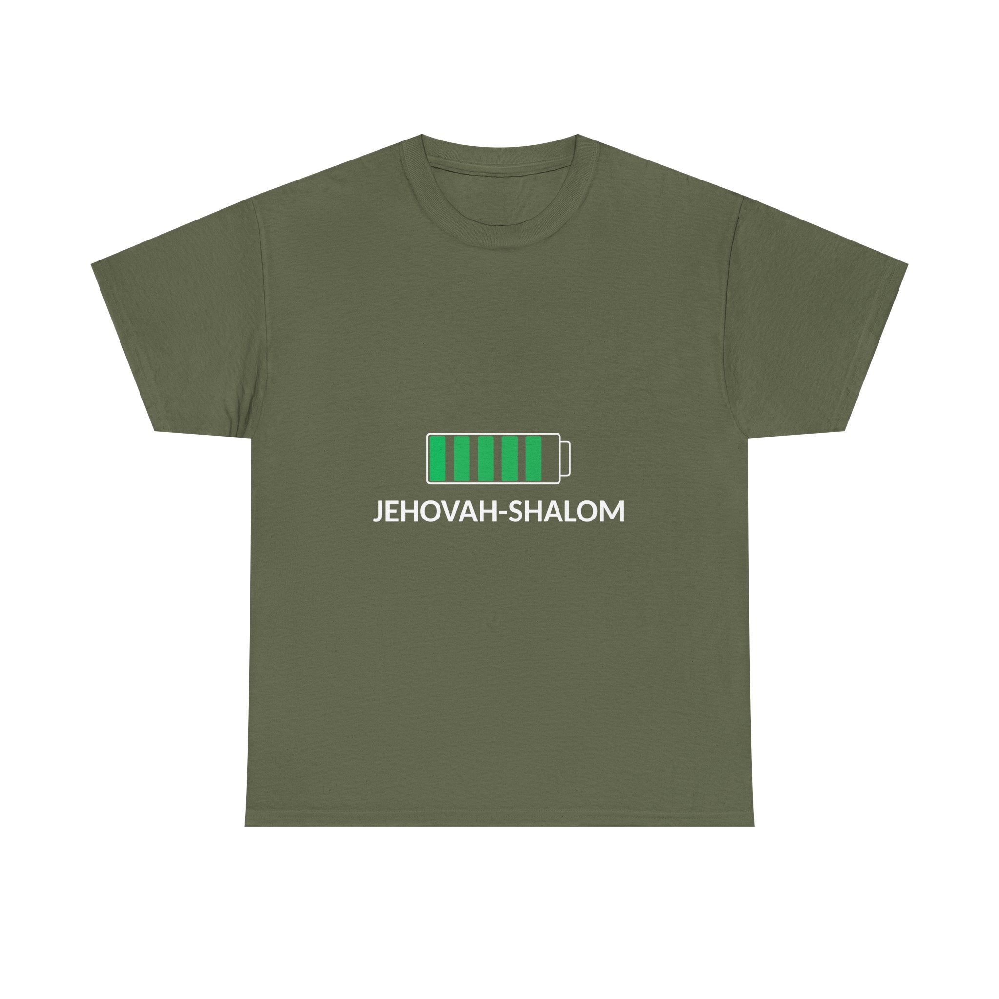 Jehovah-Shalom Battery Graphic Tee — Christian Faith Peace T-Shirt