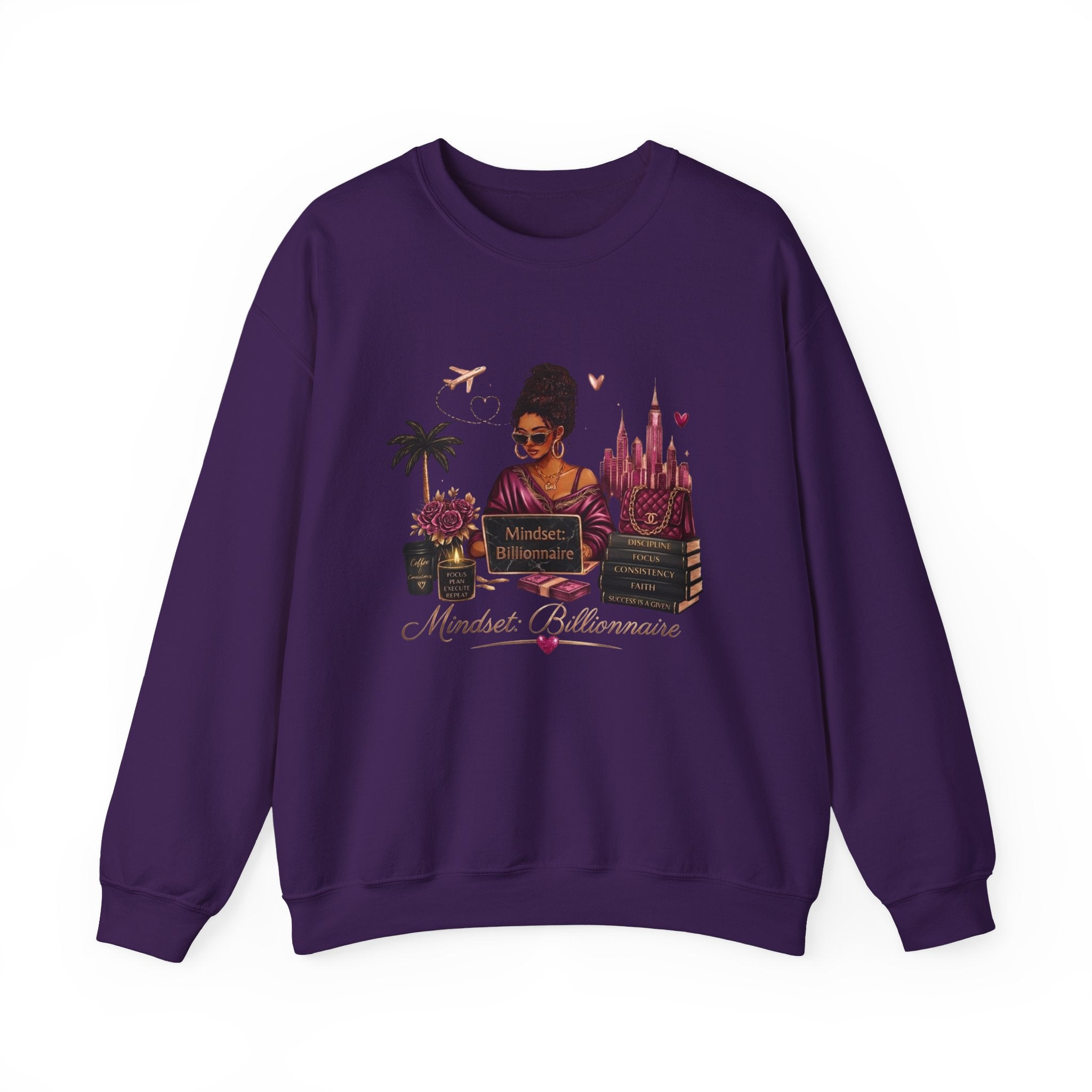 Crewneck Sweatshirt — Mindset Millionaire Graphic (Woman, Books & Travel)