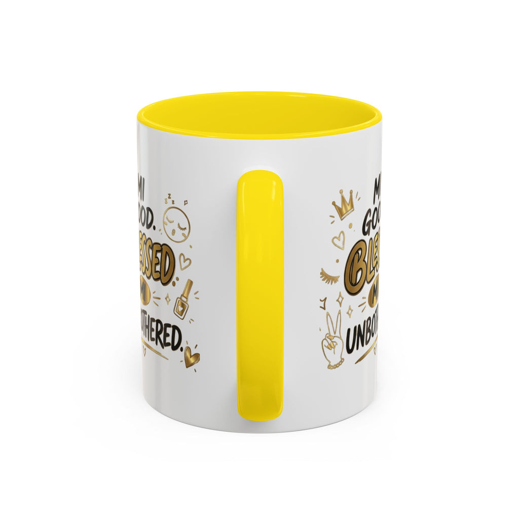 Blessed & Unbothered Accent Coffee Mug — "Mi Good, Blessed, Mi Unbothered"