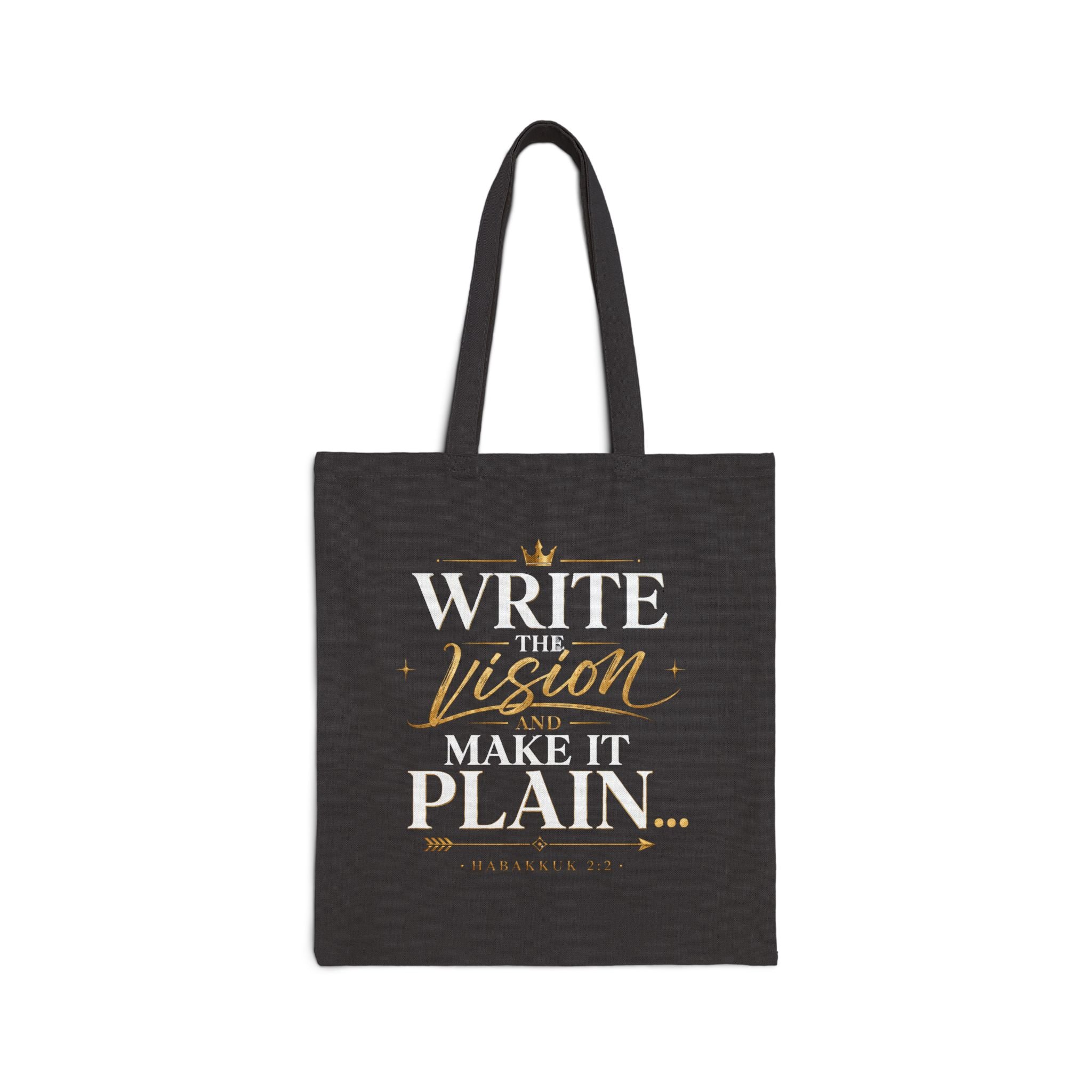 Canvas Tote Bag - 'Write The Vision, Plain' Inspirational Gold Script Tote for Writers & Creatives
