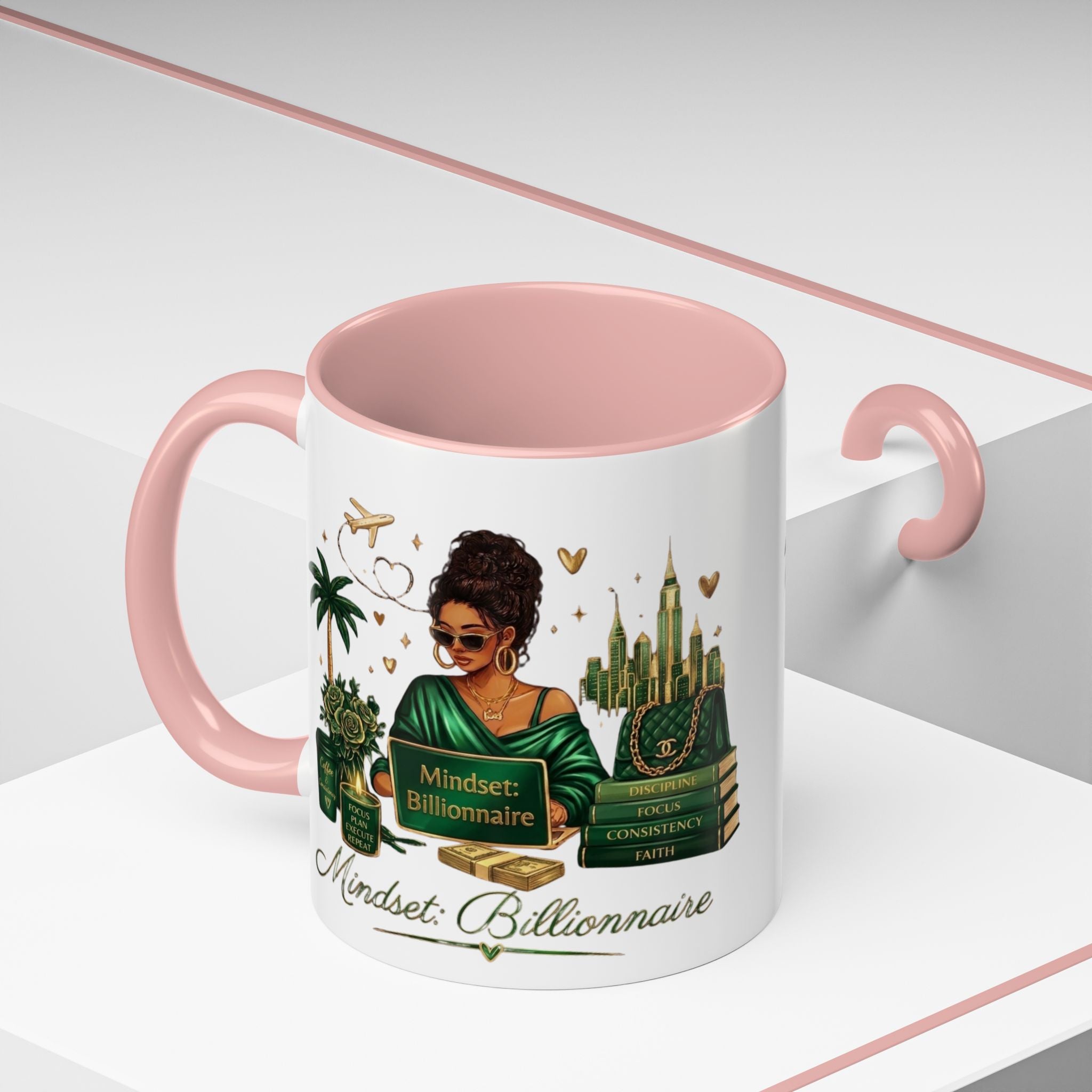 Mindset: Billionaire Accent Coffee Mug — Inspirational Black Woman Design