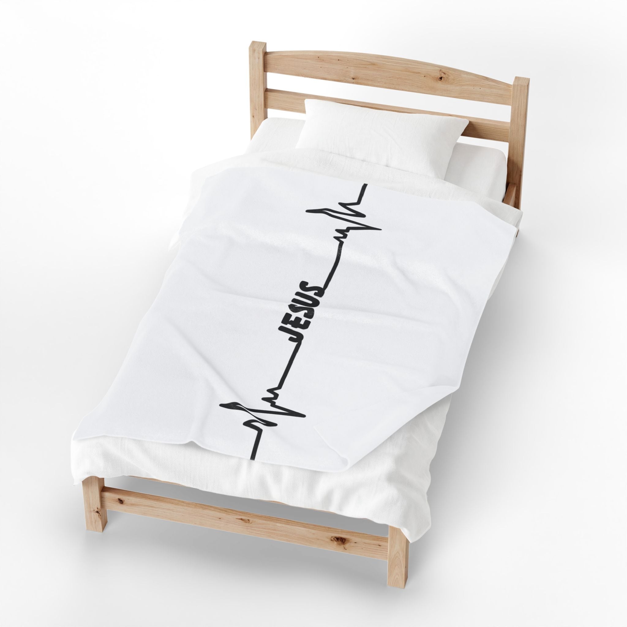 Velveteen Plush Blanket — Jesus Heartbeat Line Design (Faith Throw Blanket)