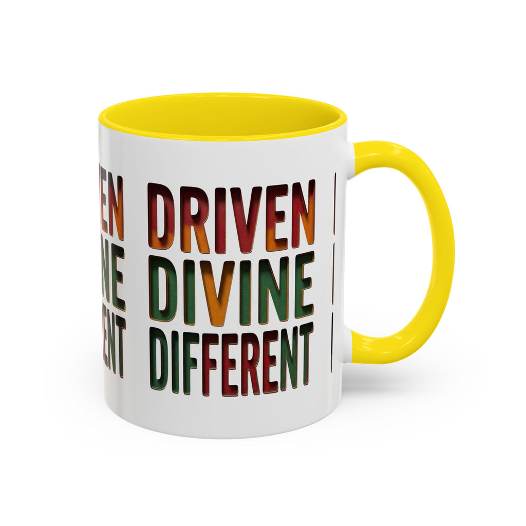 Driven Divine Different Accent Coffee Mug – Inspirational Rasta Color Typography (11/15oz)