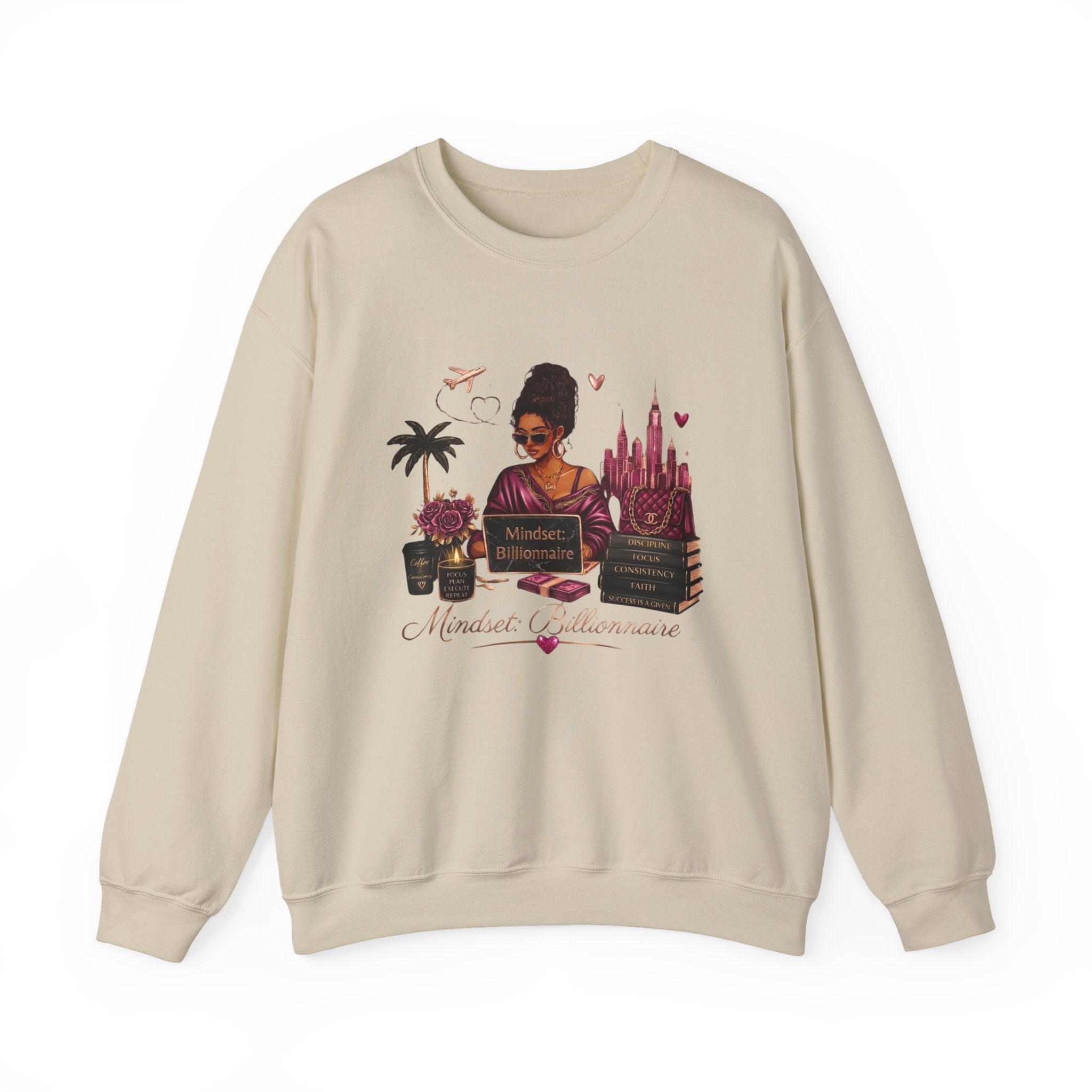 Crewneck Sweatshirt — Mindset Millionaire Graphic (Woman, Books & Travel)