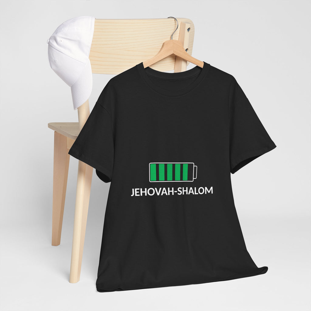 Jehovah-Shalom Battery Graphic Tee — Christian Faith Peace T-Shirt