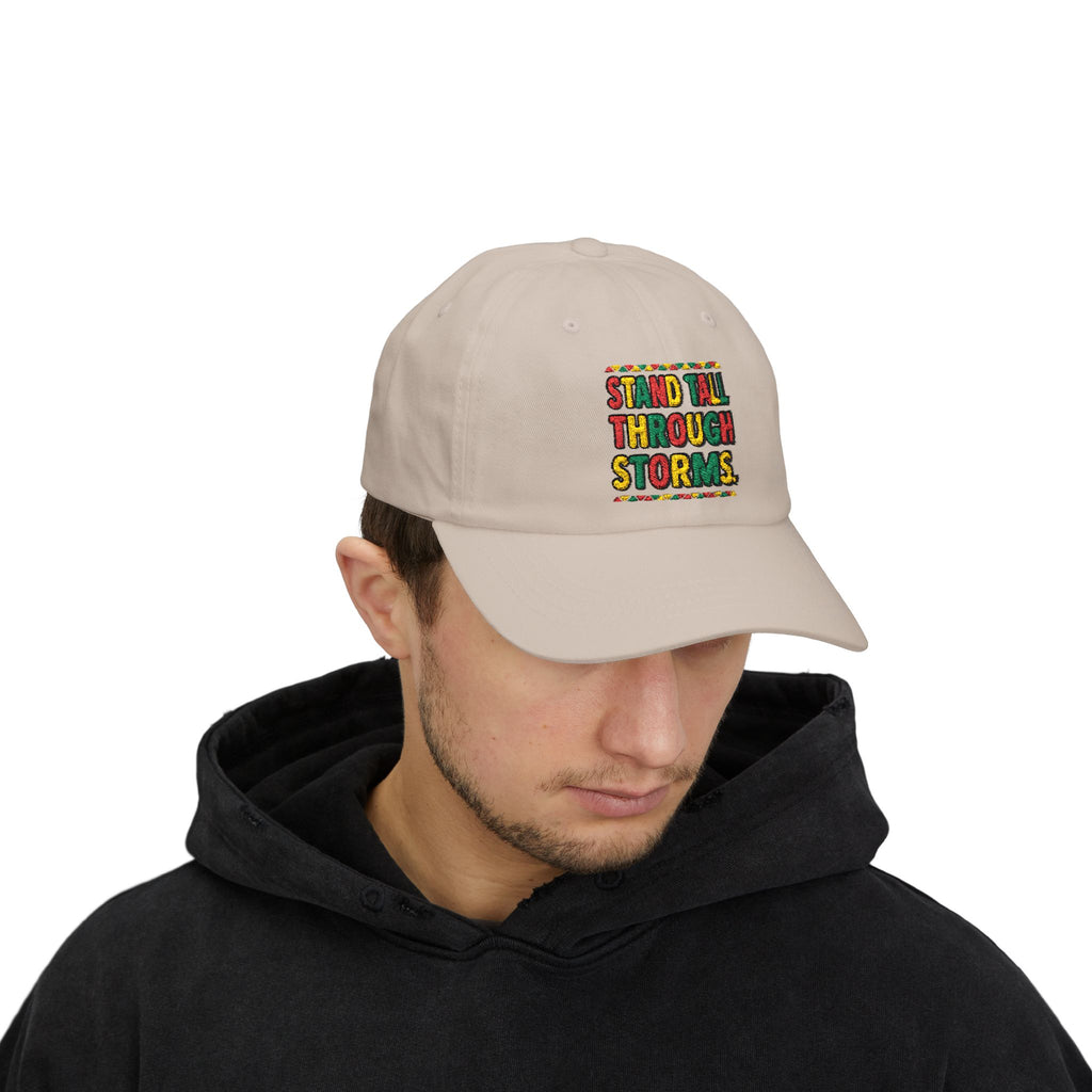 Dad Cap — "Stand Tall Through Storms" Embroidered Motivational Hat