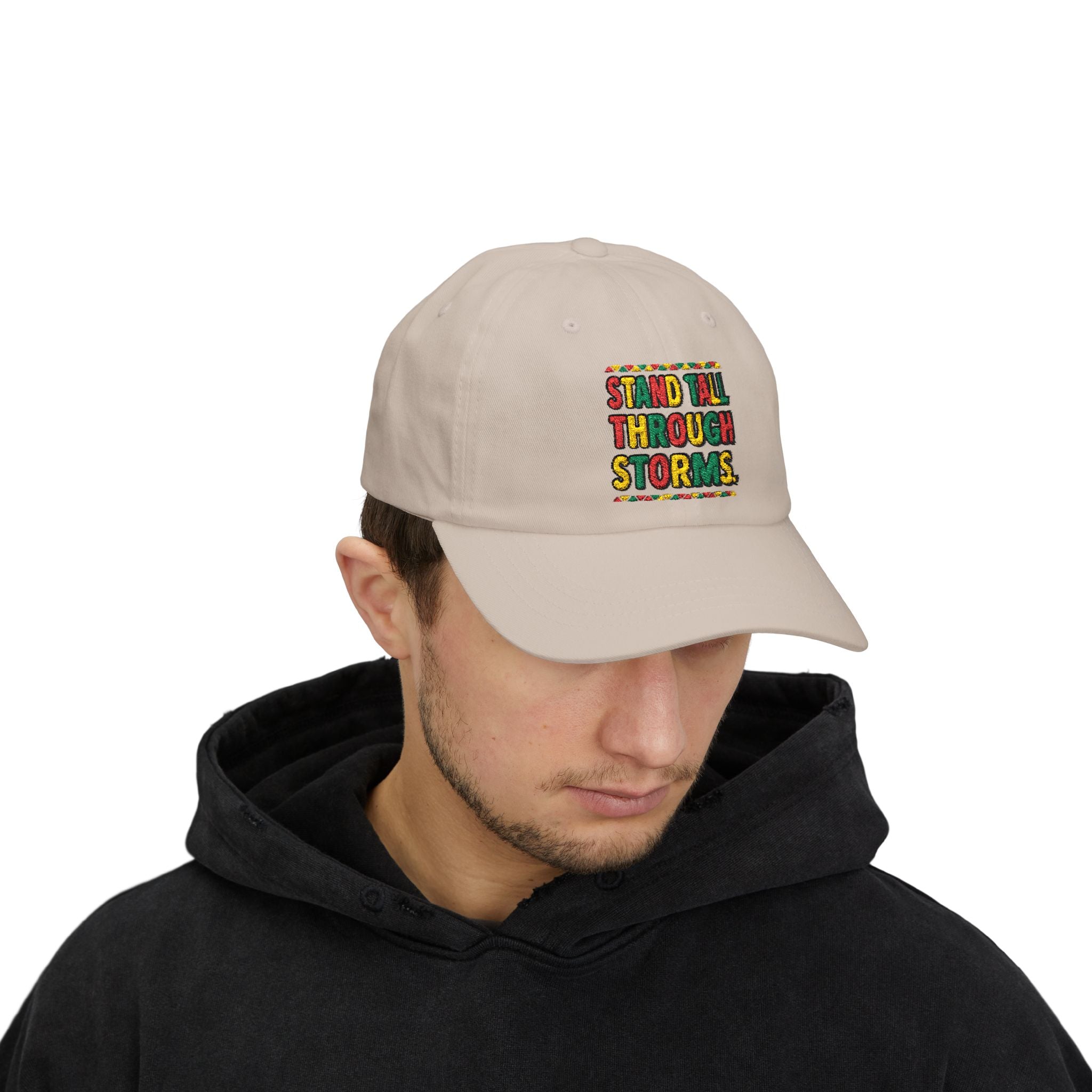 Dad Cap — "Stand Tall Through Storms" Embroidered Motivational Hat
