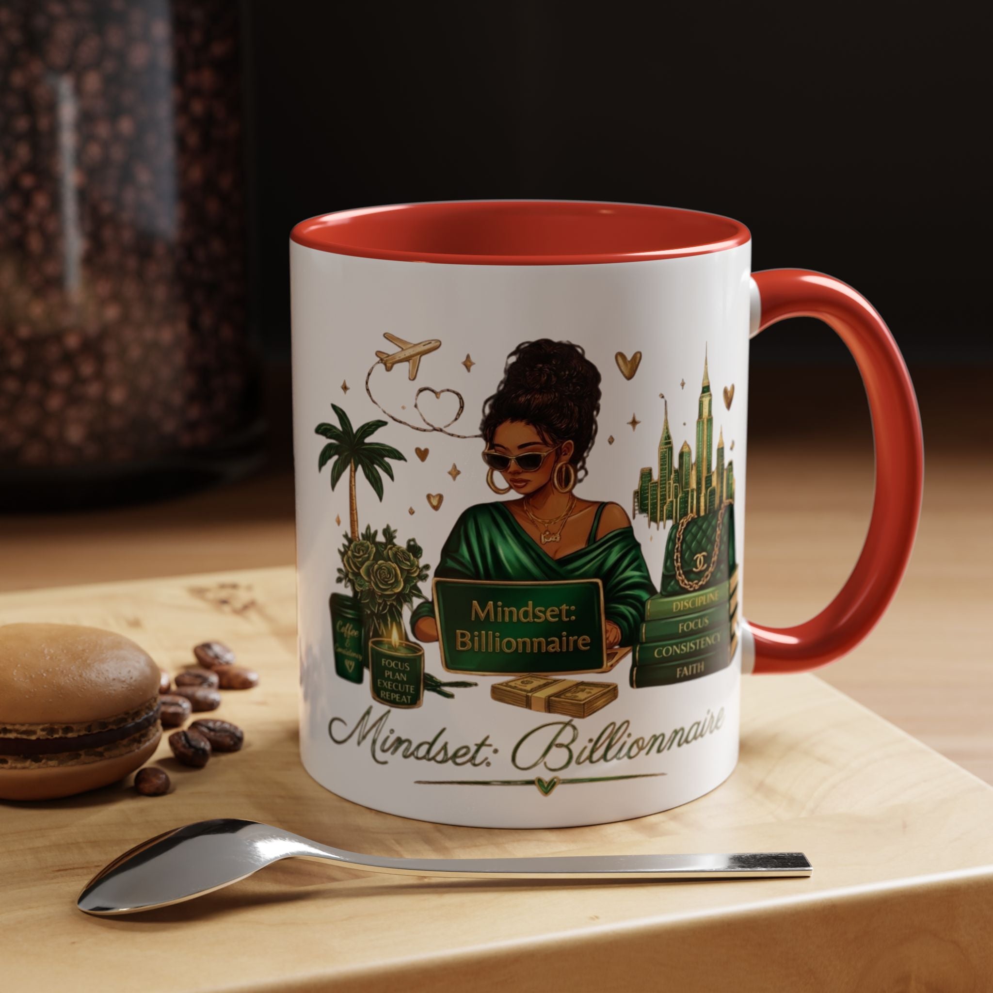 Mindset: Billionaire Accent Coffee Mug — Inspirational Black Woman Design