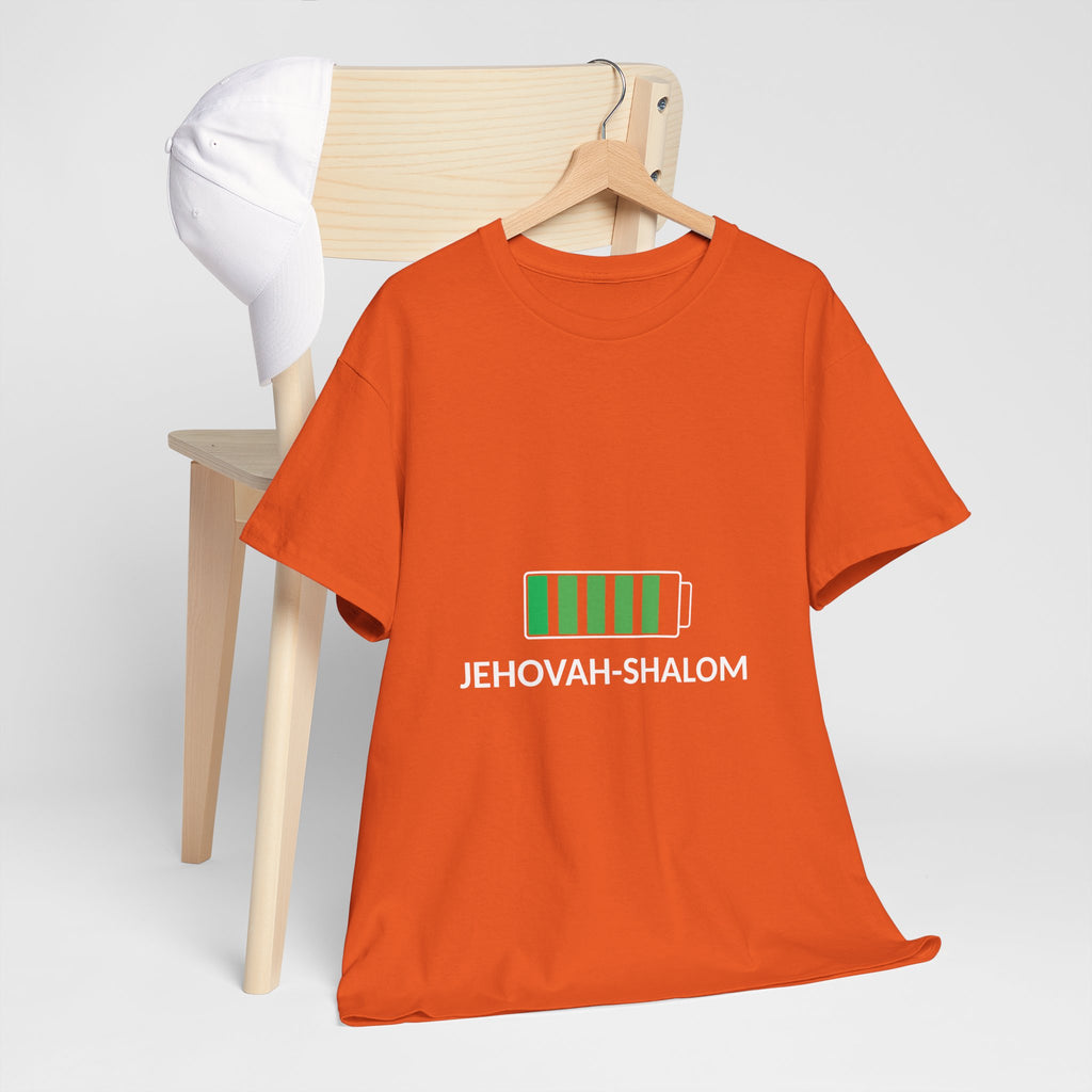 Jehovah-Shalom Battery Graphic Tee — Christian Faith Peace T-Shirt