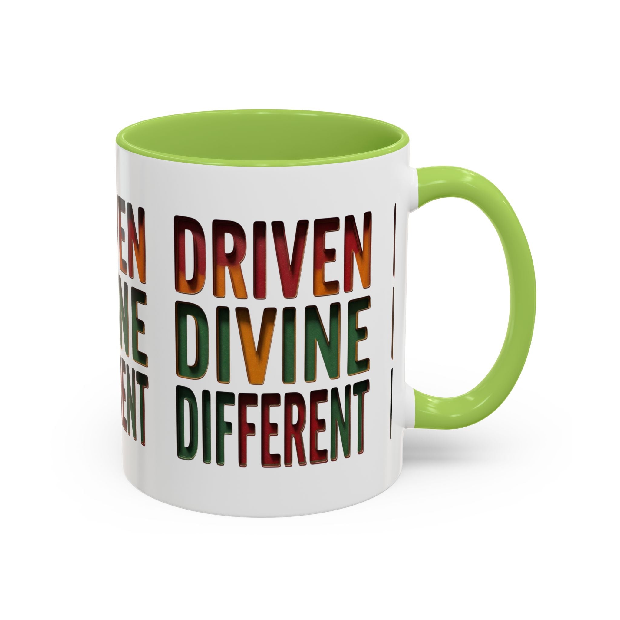 Driven Divine Different Accent Coffee Mug – Inspirational Rasta Color Typography (11/15oz)
