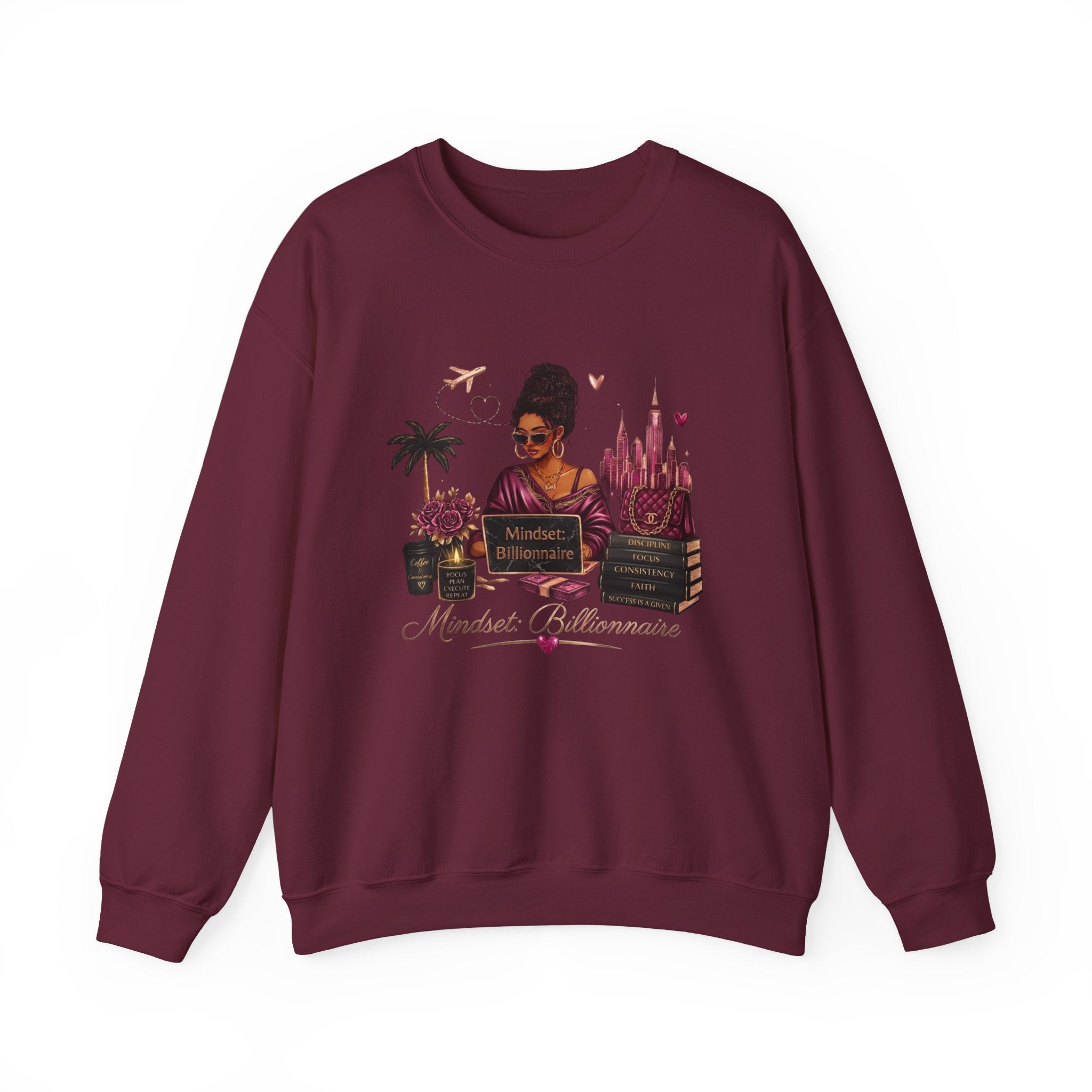 Crewneck Sweatshirt — Mindset Millionaire Graphic (Woman, Books & Travel)