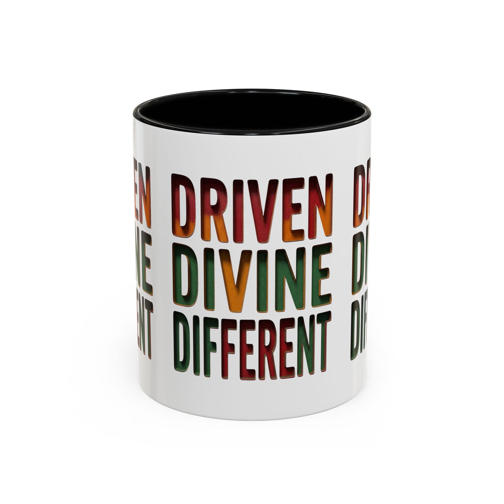 Driven Divine Different Accent Coffee Mug – Inspirational Rasta Color Typography (11/15oz)