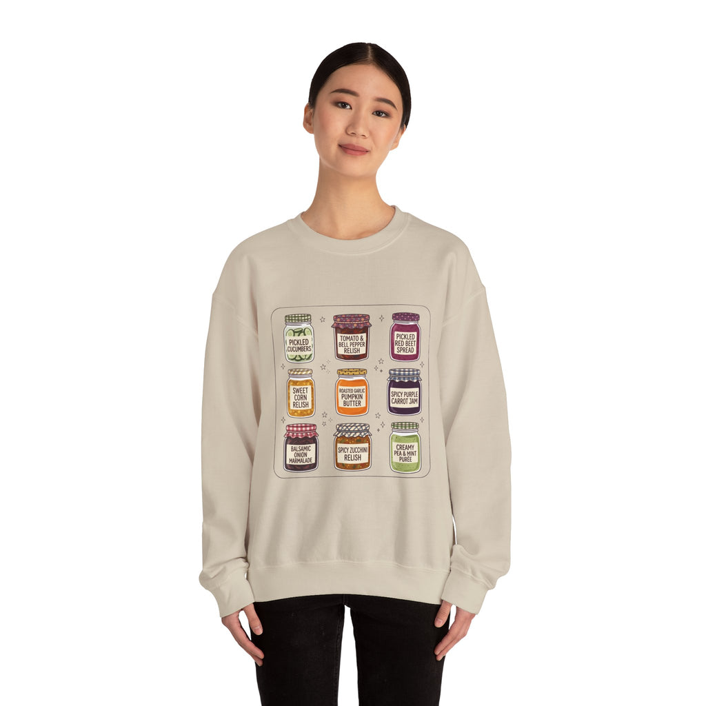 Vintage Jam Jars Sweatshirt | Retro Food Graphics, Hand-Drawn Pantry Art