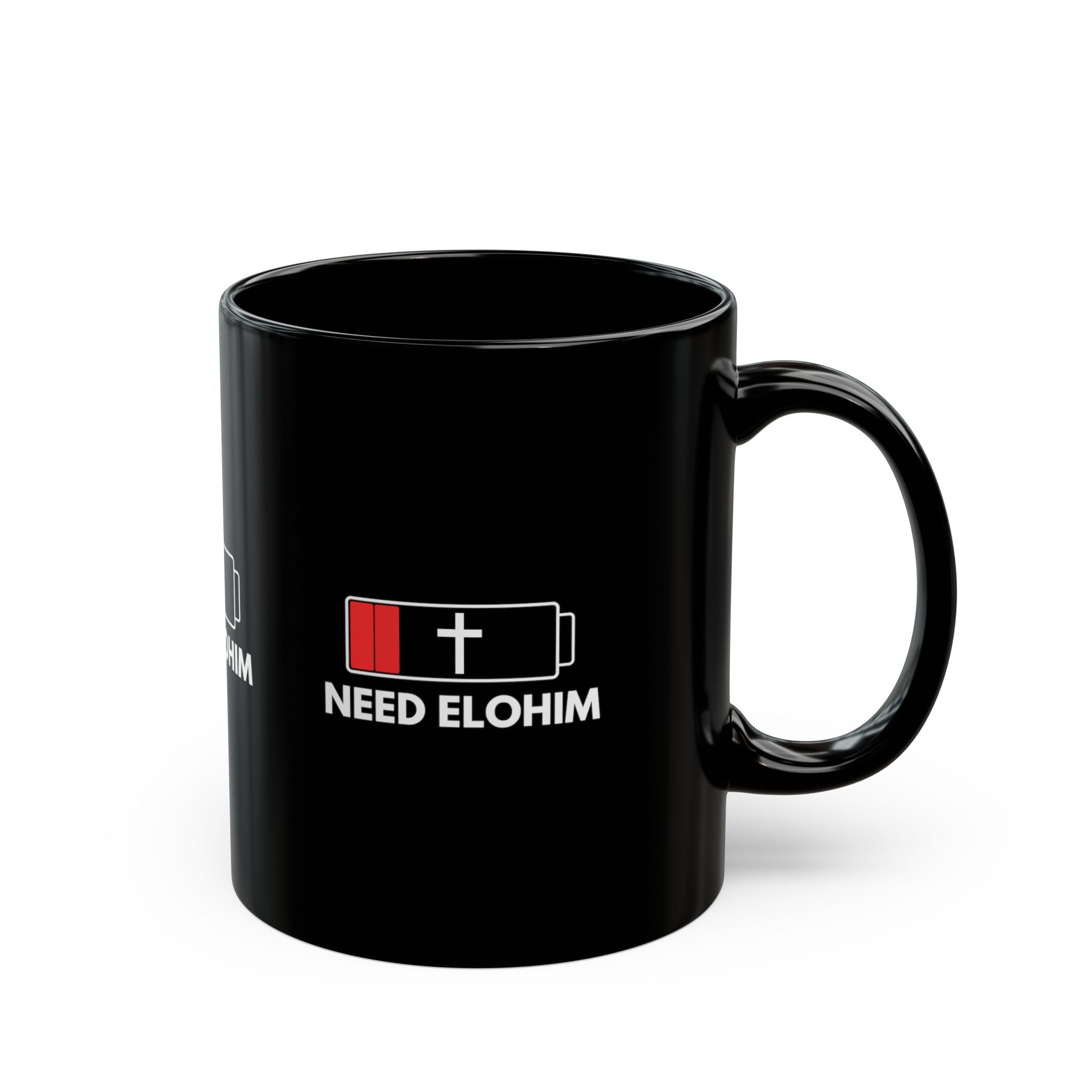 Need Elohim Black Mug – Low Battery Cross Graphic Coffee Cup (11oz/15oz)