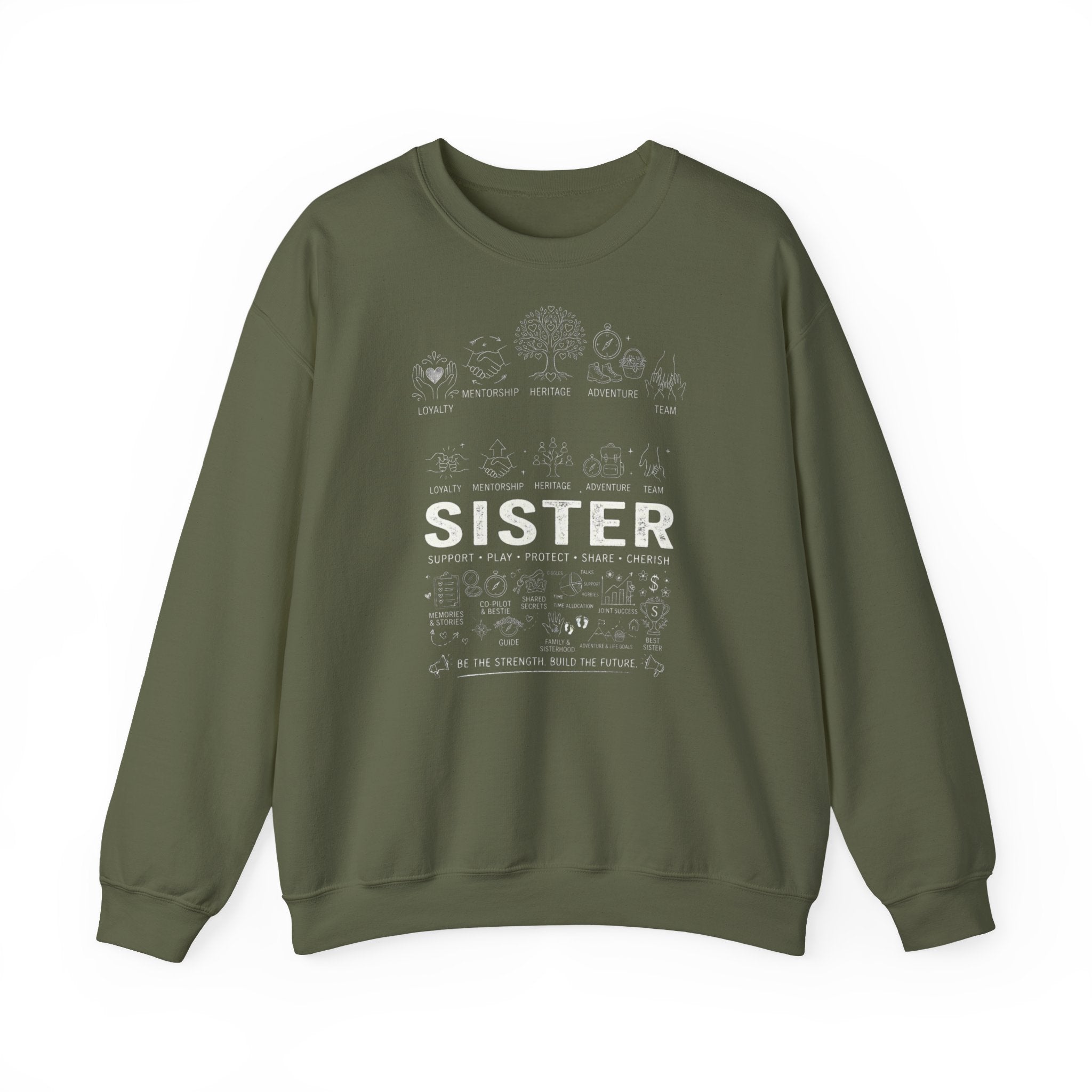 Crewneck Sweatshirt — "Sister" Illustrated Family Tree Design