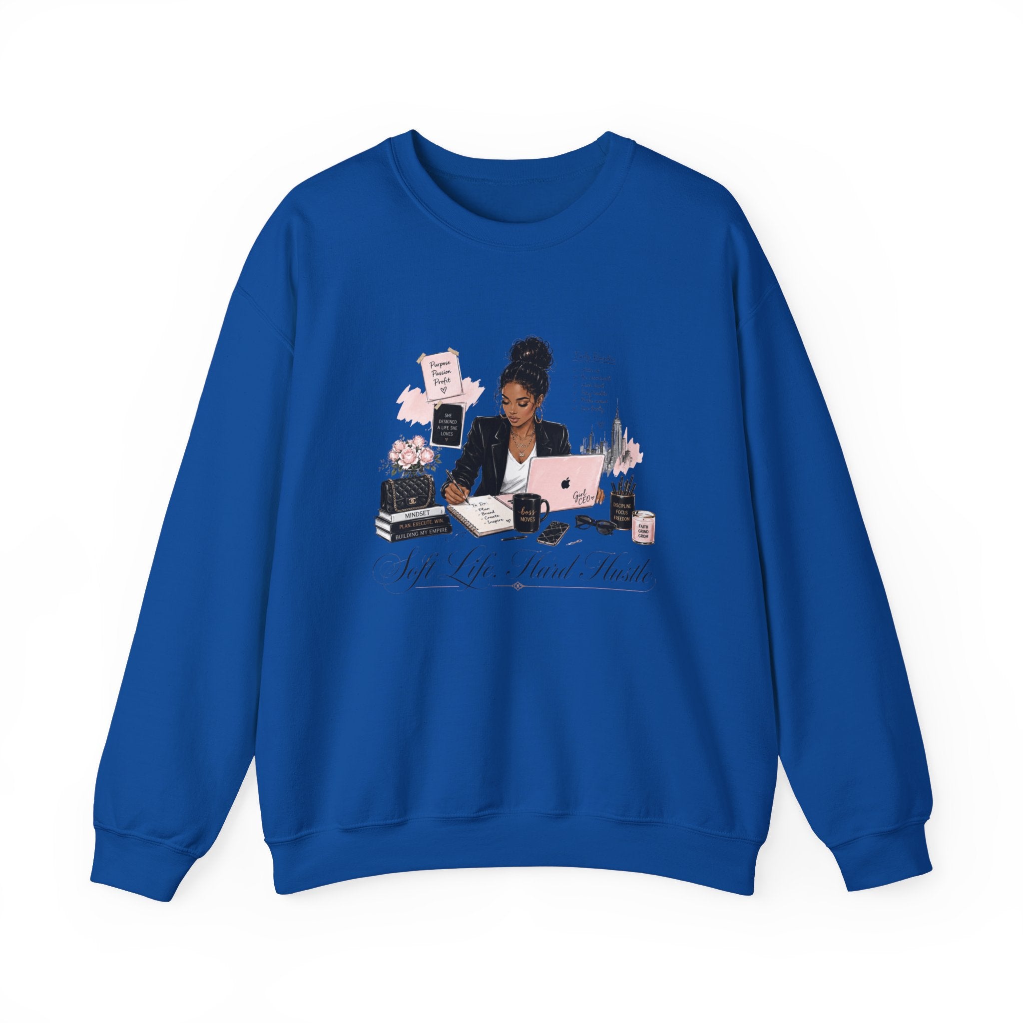 Crewneck Sweatshirt — Girl Boss Desk Illustration (“My Life, Mental Health”)