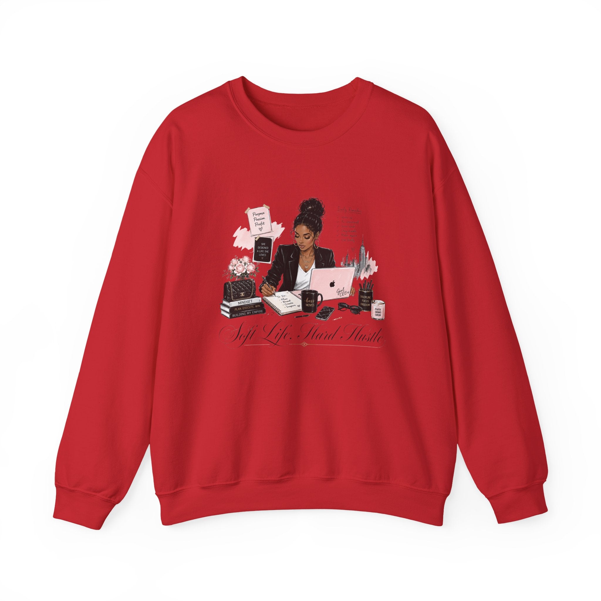 Crewneck Sweatshirt — Girl Boss Desk Illustration (“My Life, Mental Health”)