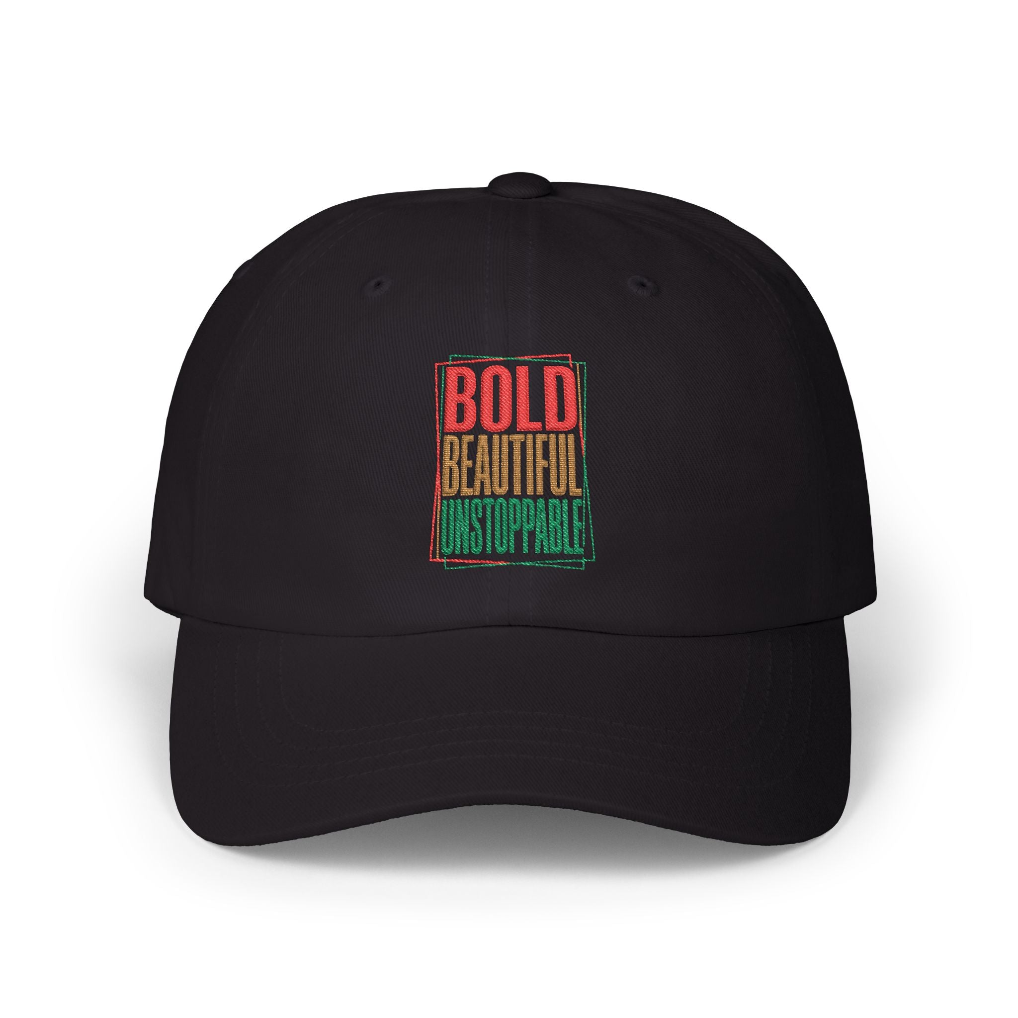 Dad Cap — "Bold, Beautiful, Unstoppable" Vintage Rasta Text Embroidered Hat