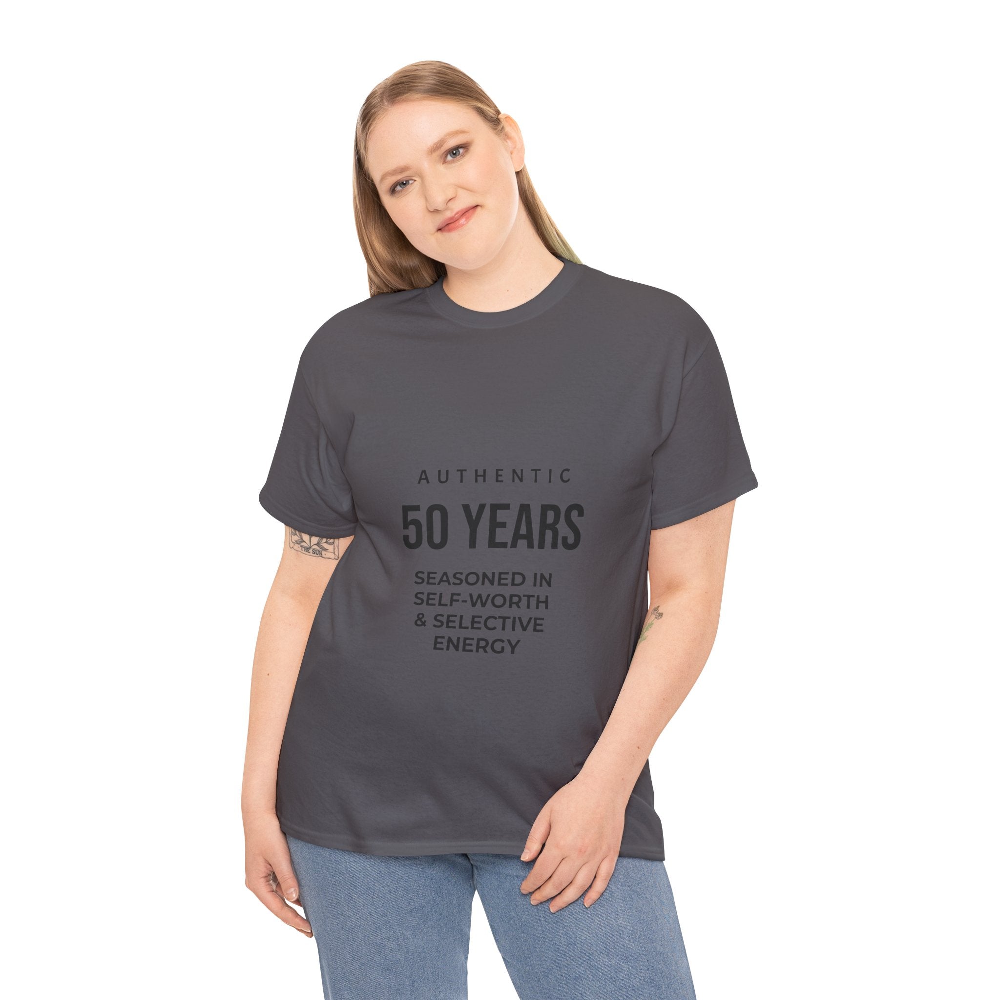 50 Years Seasoned In Self-Worth Tee — Selective Energy Birthday Shirt