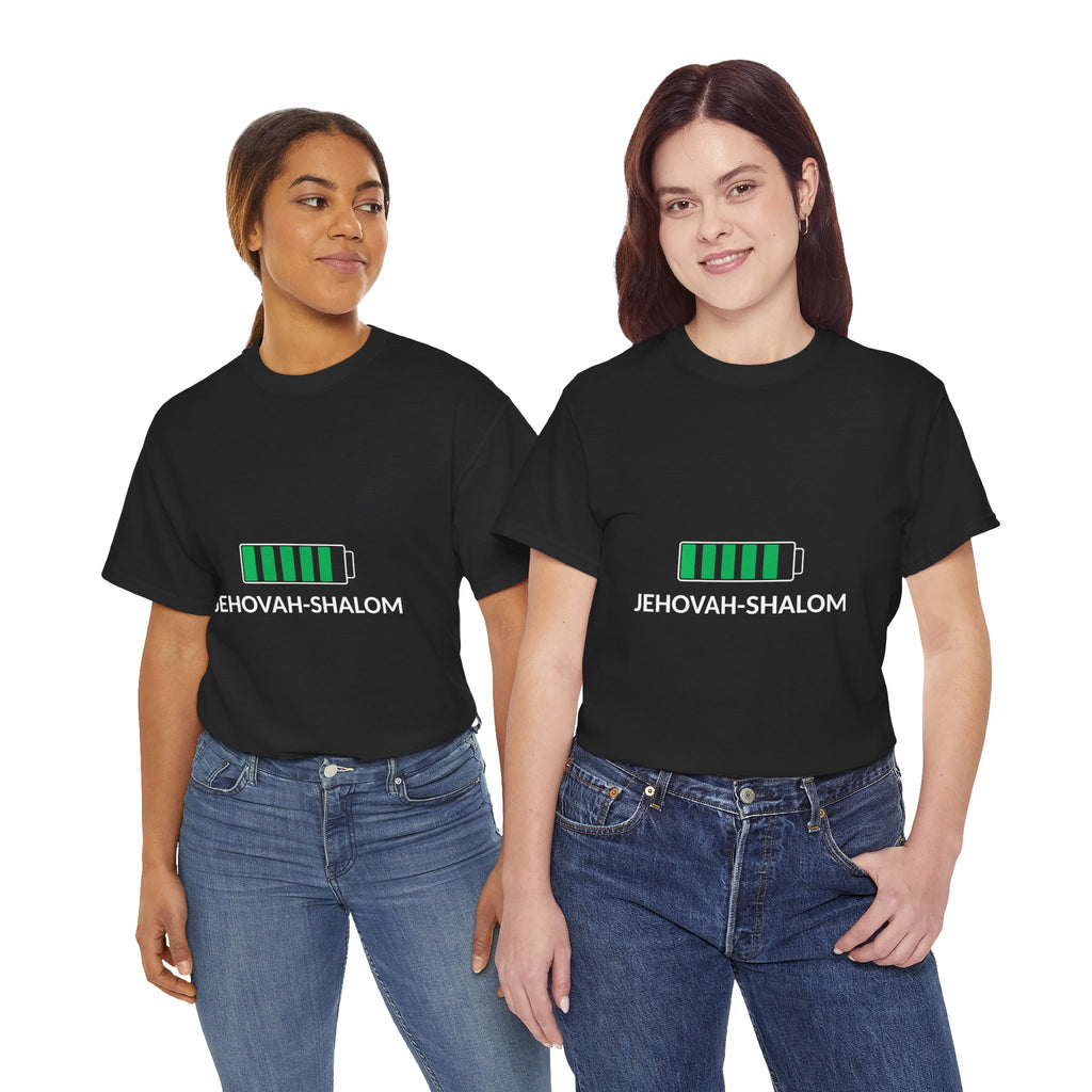 Jehovah-Shalom Battery Graphic Tee — Christian Faith Peace T-Shirt