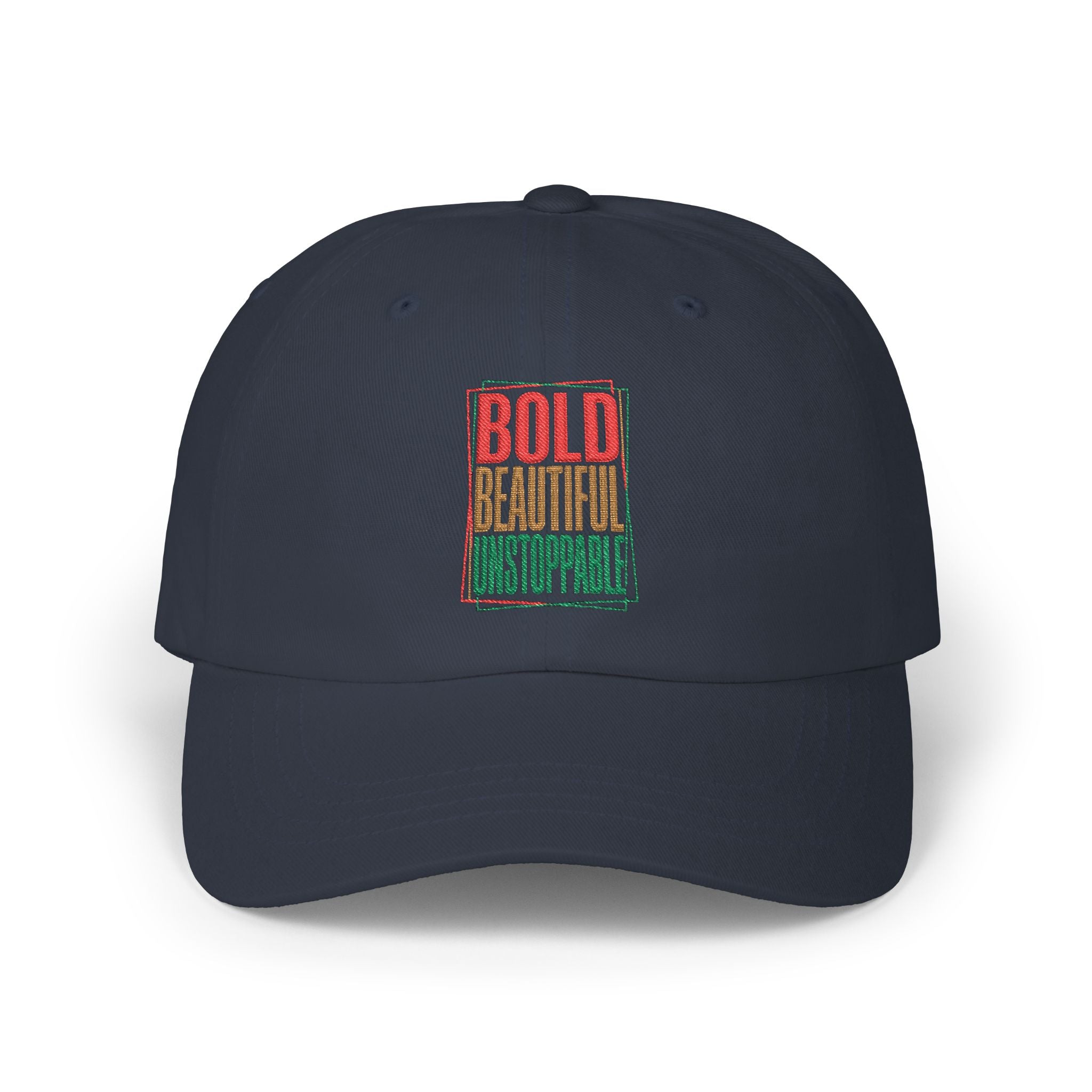 Dad Cap — "Bold, Beautiful, Unstoppable" Vintage Rasta Text Embroidered Hat