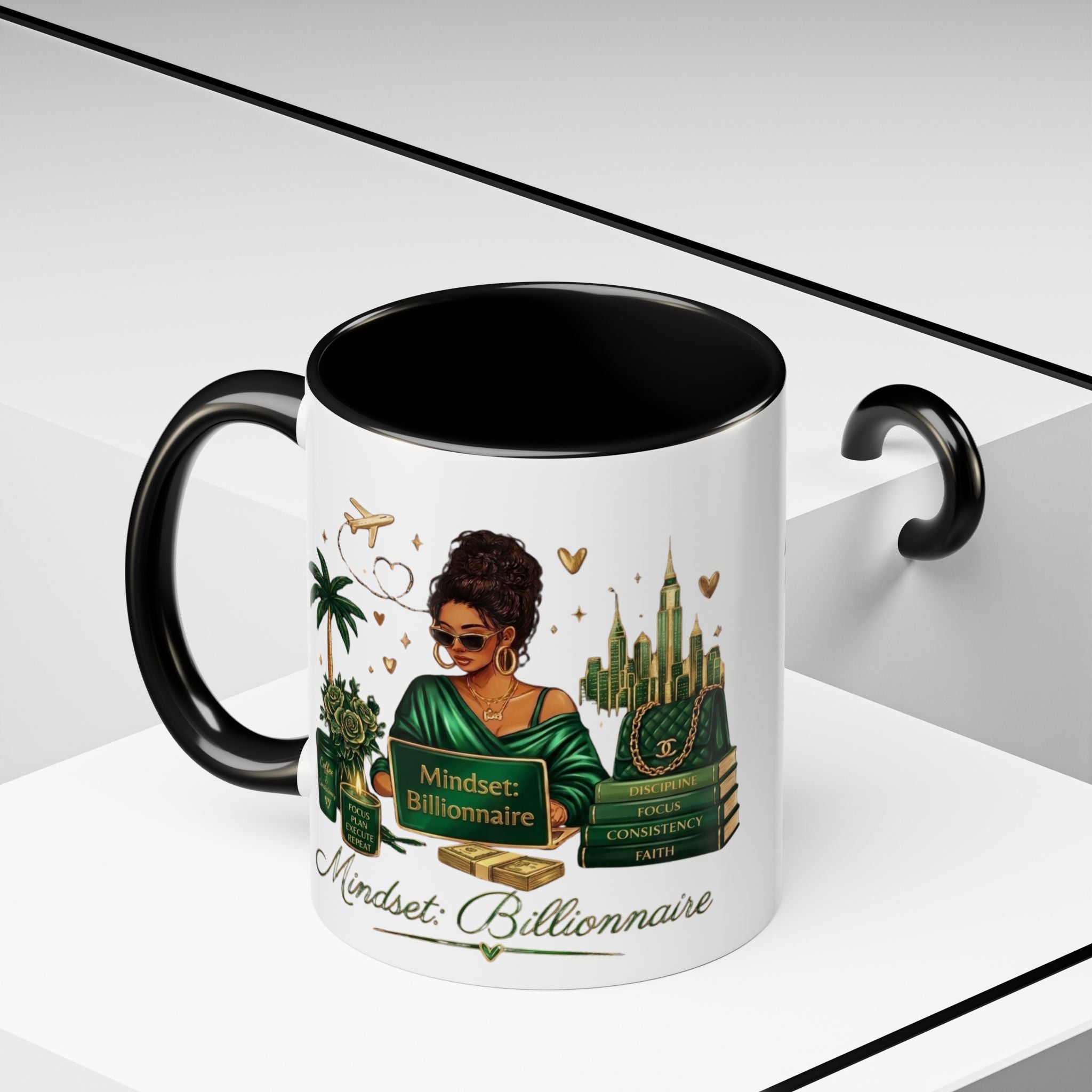 Mindset: Billionaire Accent Coffee Mug — Inspirational Black Woman Design