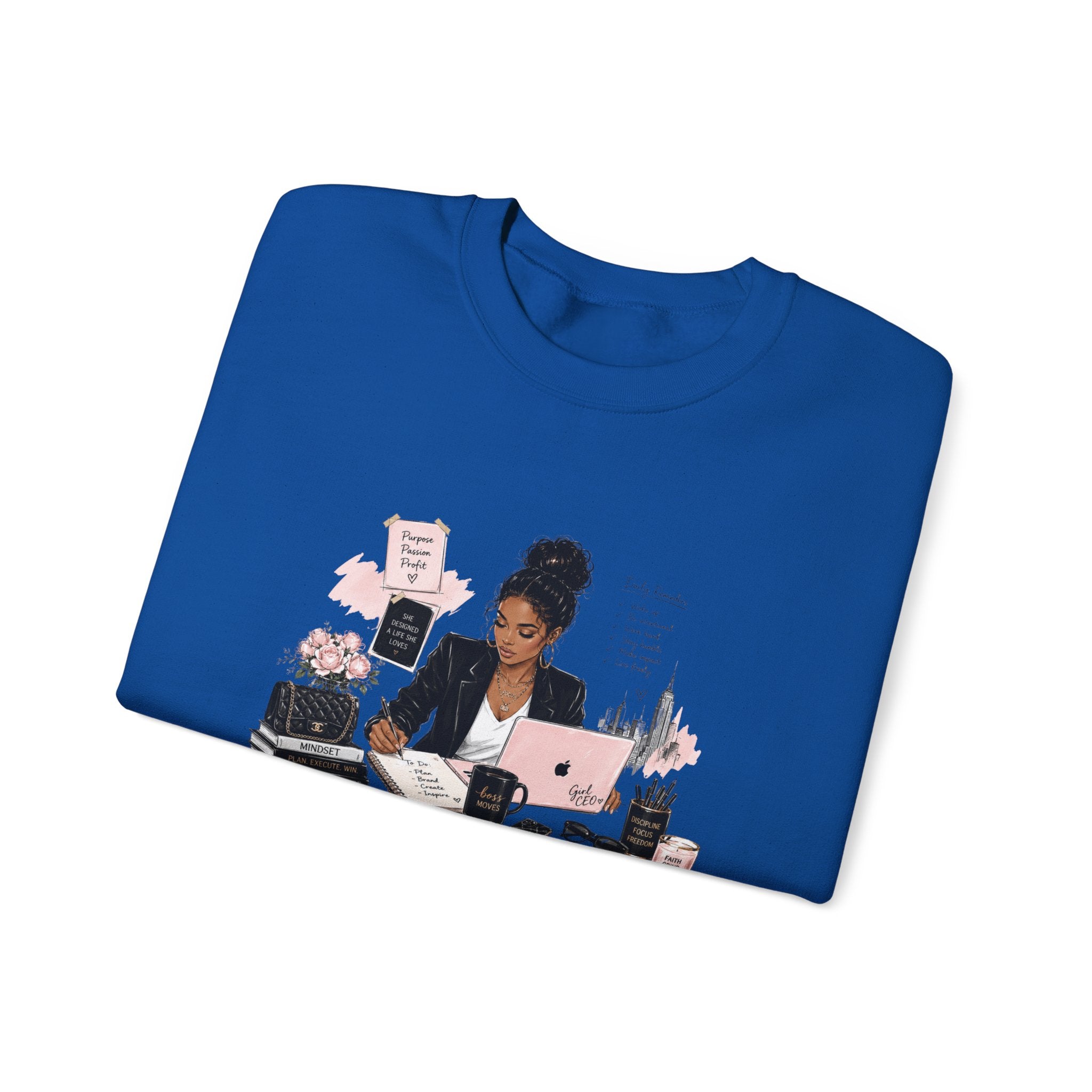 Crewneck Sweatshirt — Girl Boss Desk Illustration (“My Life, Mental Health”)