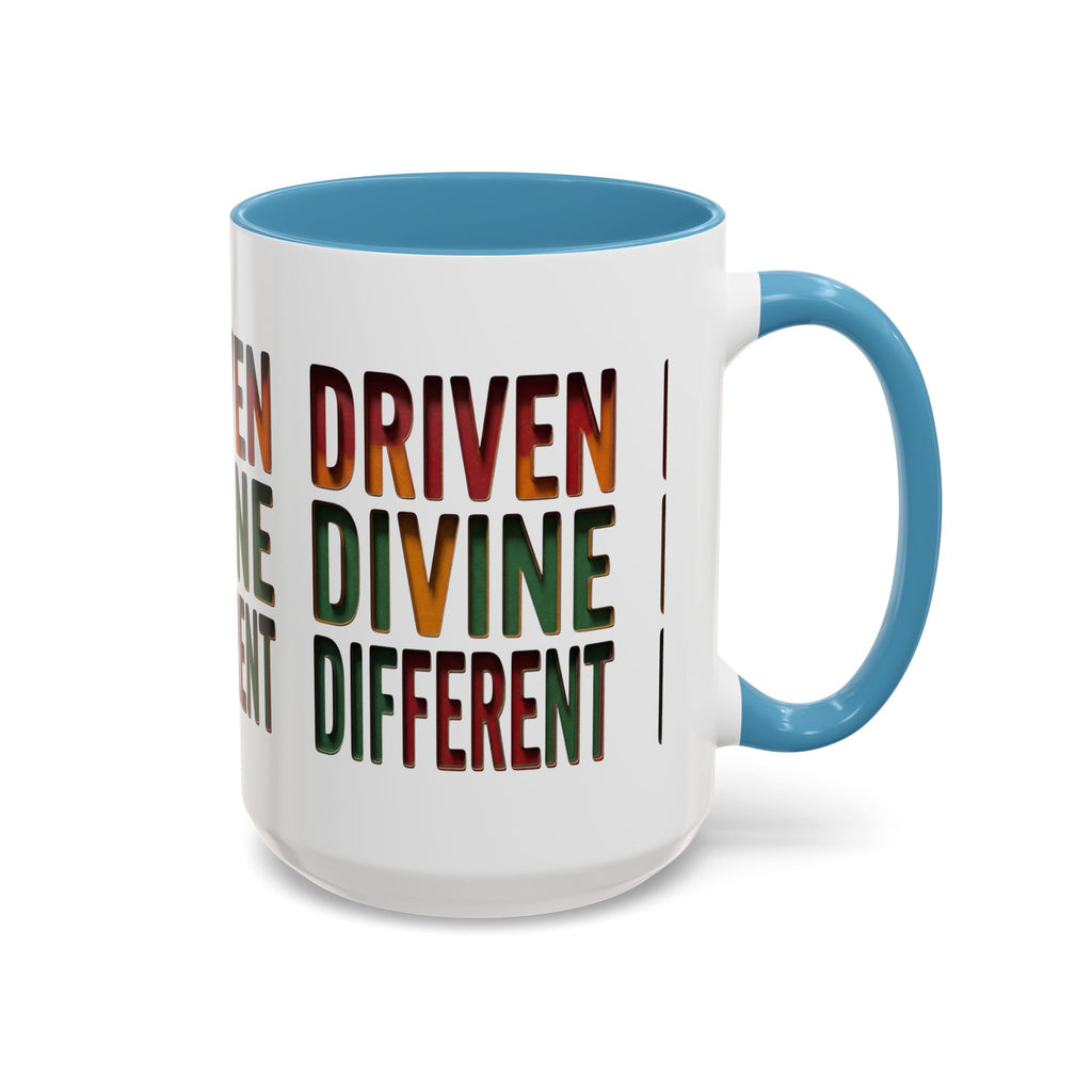 Driven Divine Different Accent Coffee Mug – Inspirational Rasta Color Typography (11/15oz)