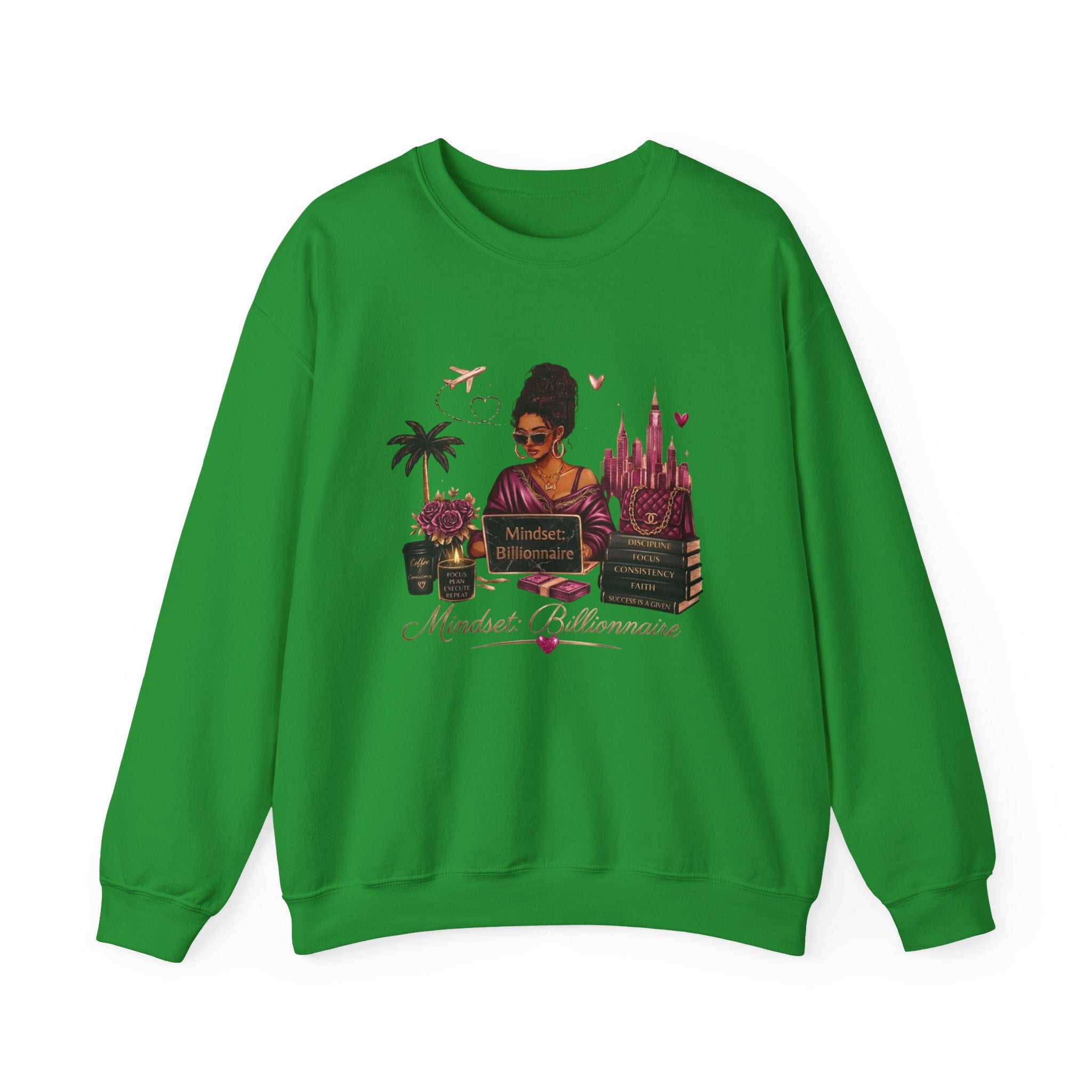 Crewneck Sweatshirt — Mindset Millionaire Graphic (Woman, Books & Travel)