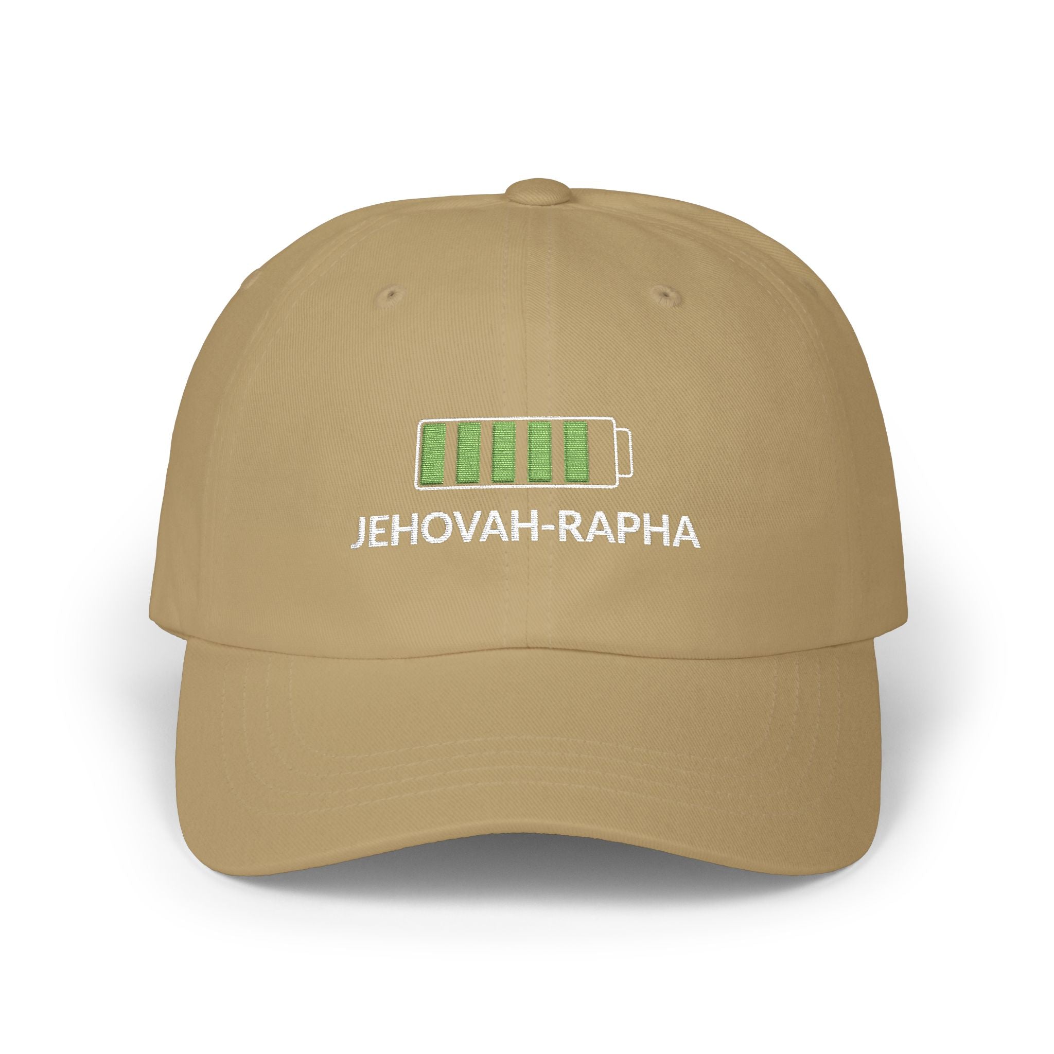 Classic Dad Cap – "Jehovah Rapha" Battery-Bar Faith Baseball Hat