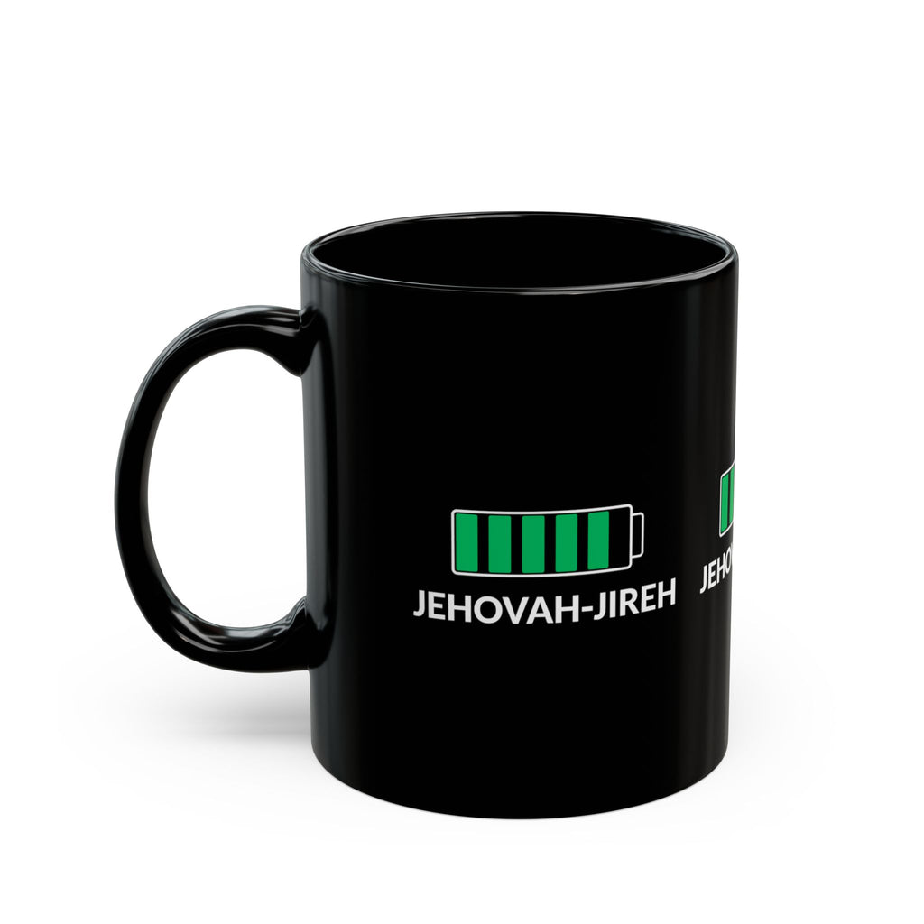 Jehovah-Jireh Battery Icon Black Mug — Faith-Focused Coffee Cup (11oz, 15oz)