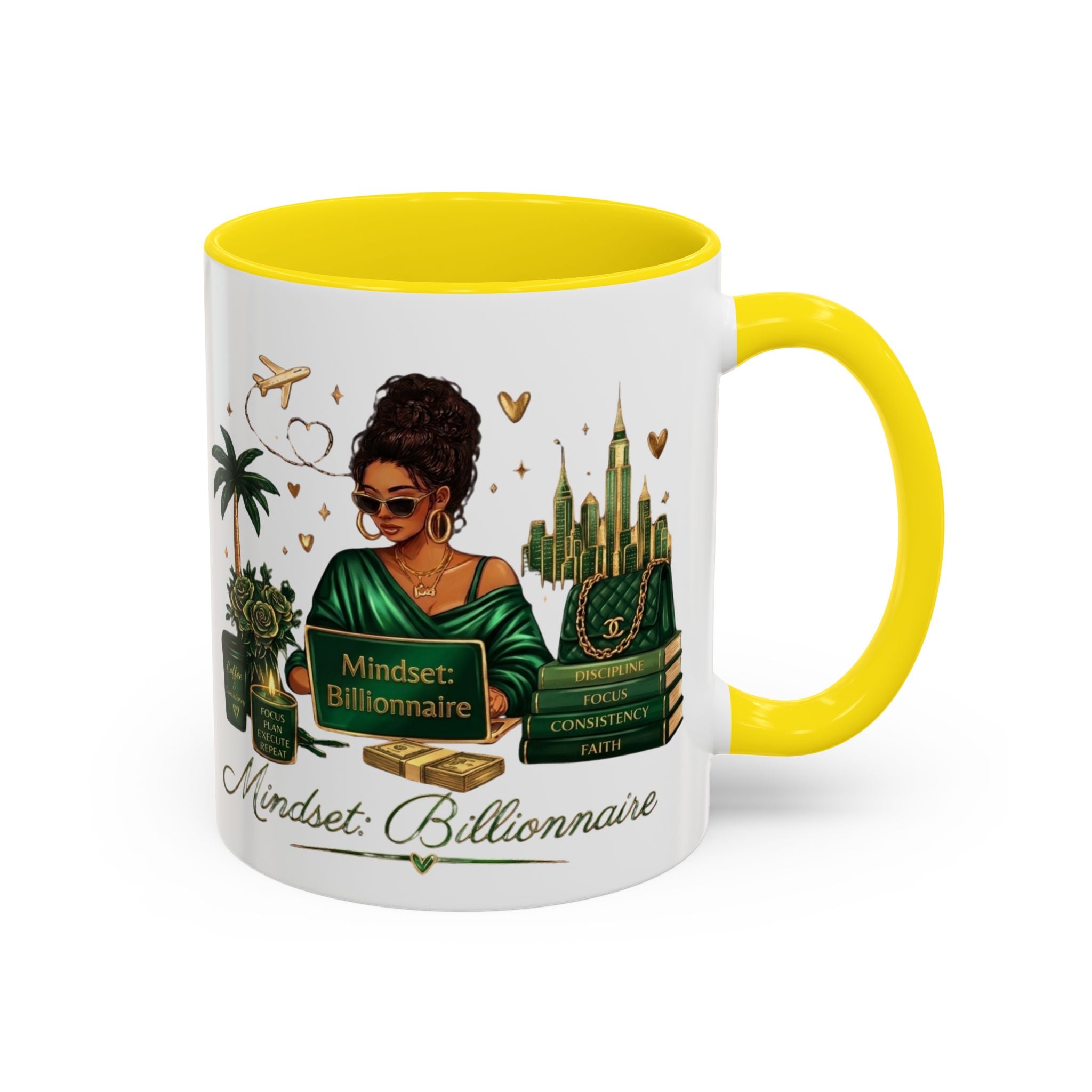 Mindset: Billionaire Accent Coffee Mug — Inspirational Black Woman Design