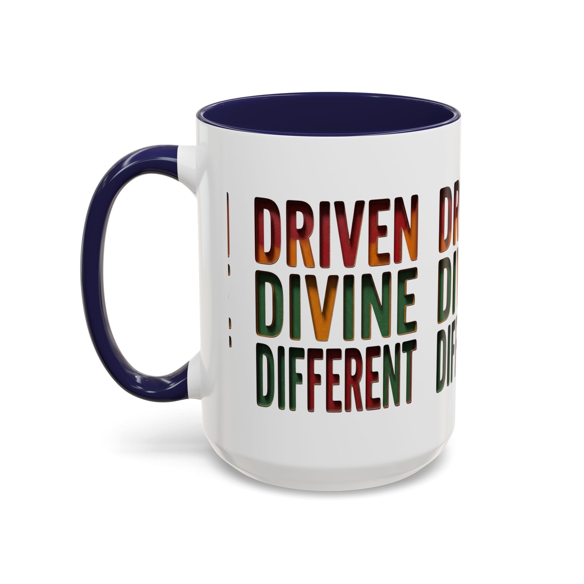Driven Divine Different Accent Coffee Mug – Inspirational Rasta Color Typography (11/15oz)