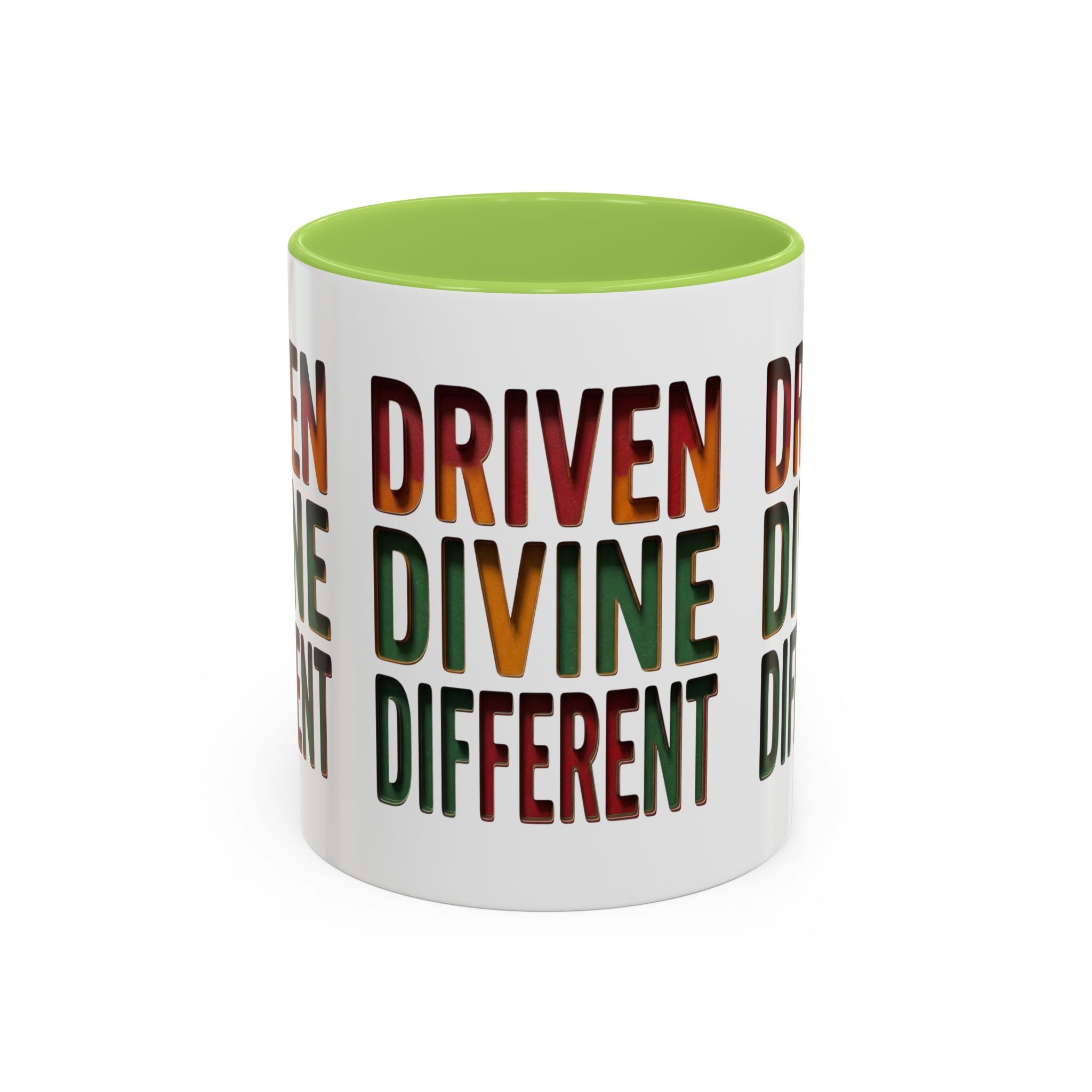 Driven Divine Different Accent Coffee Mug – Inspirational Rasta Color Typography (11/15oz)