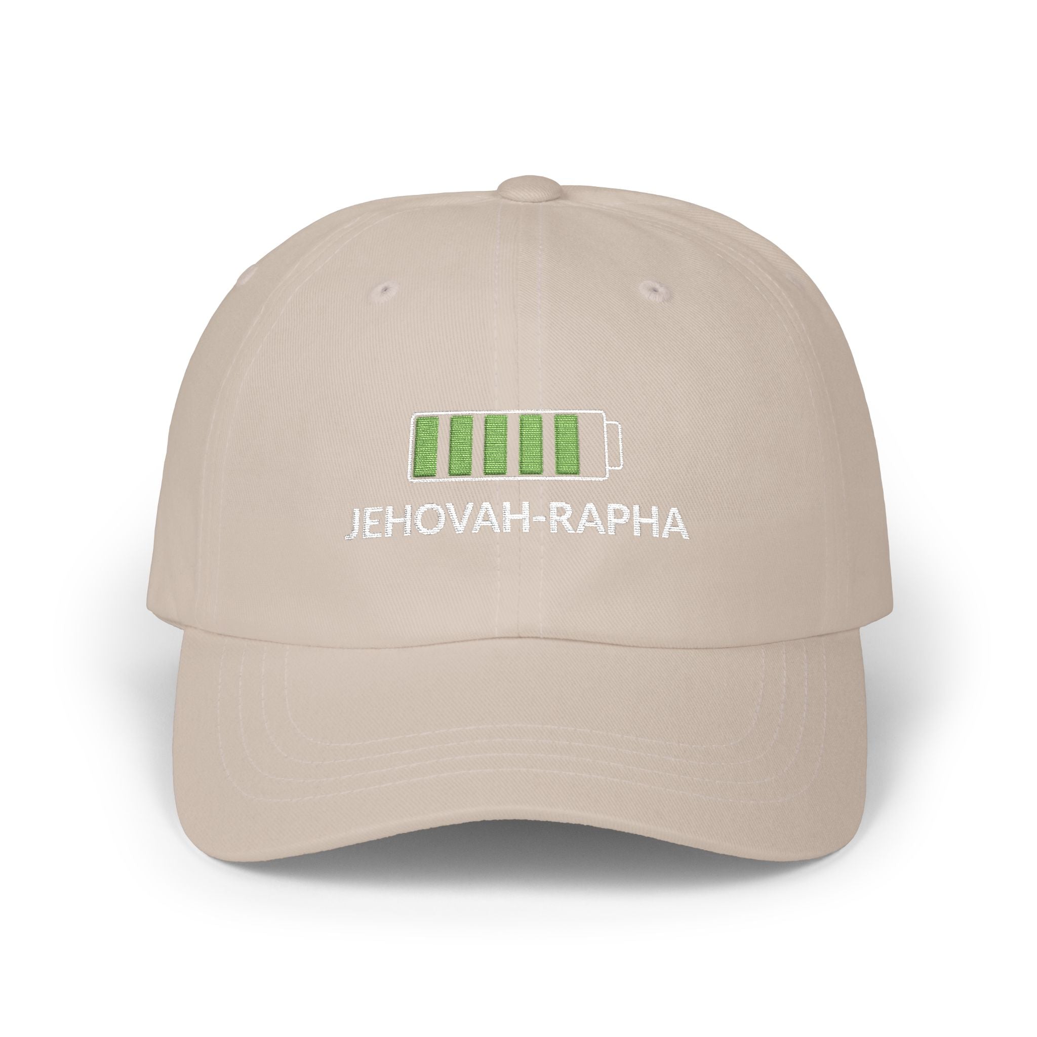 Classic Dad Cap – "Jehovah Rapha" Battery-Bar Faith Baseball Hat