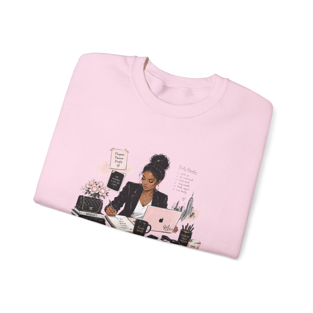Crewneck Sweatshirt — Girl Boss Desk Illustration (“My Life, Mental Health”)