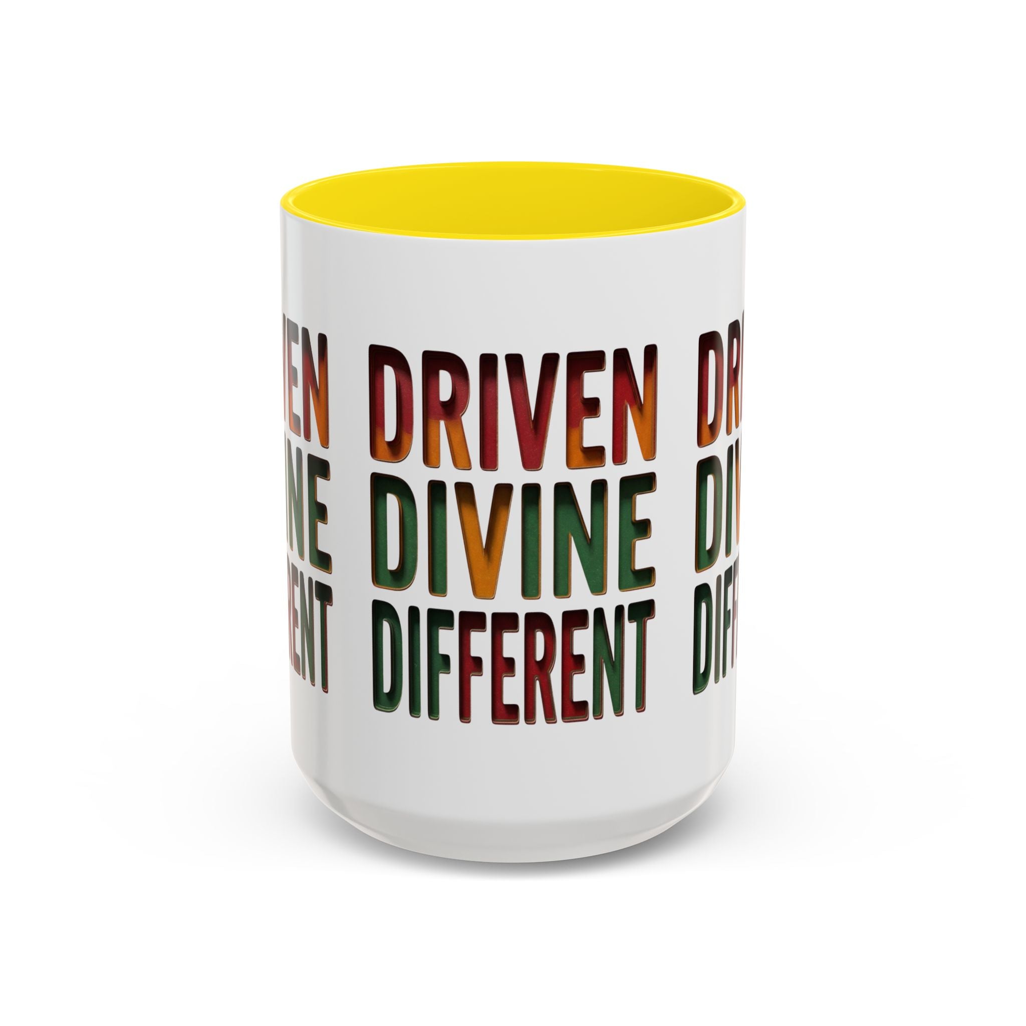 Driven Divine Different Accent Coffee Mug – Inspirational Rasta Color Typography (11/15oz)