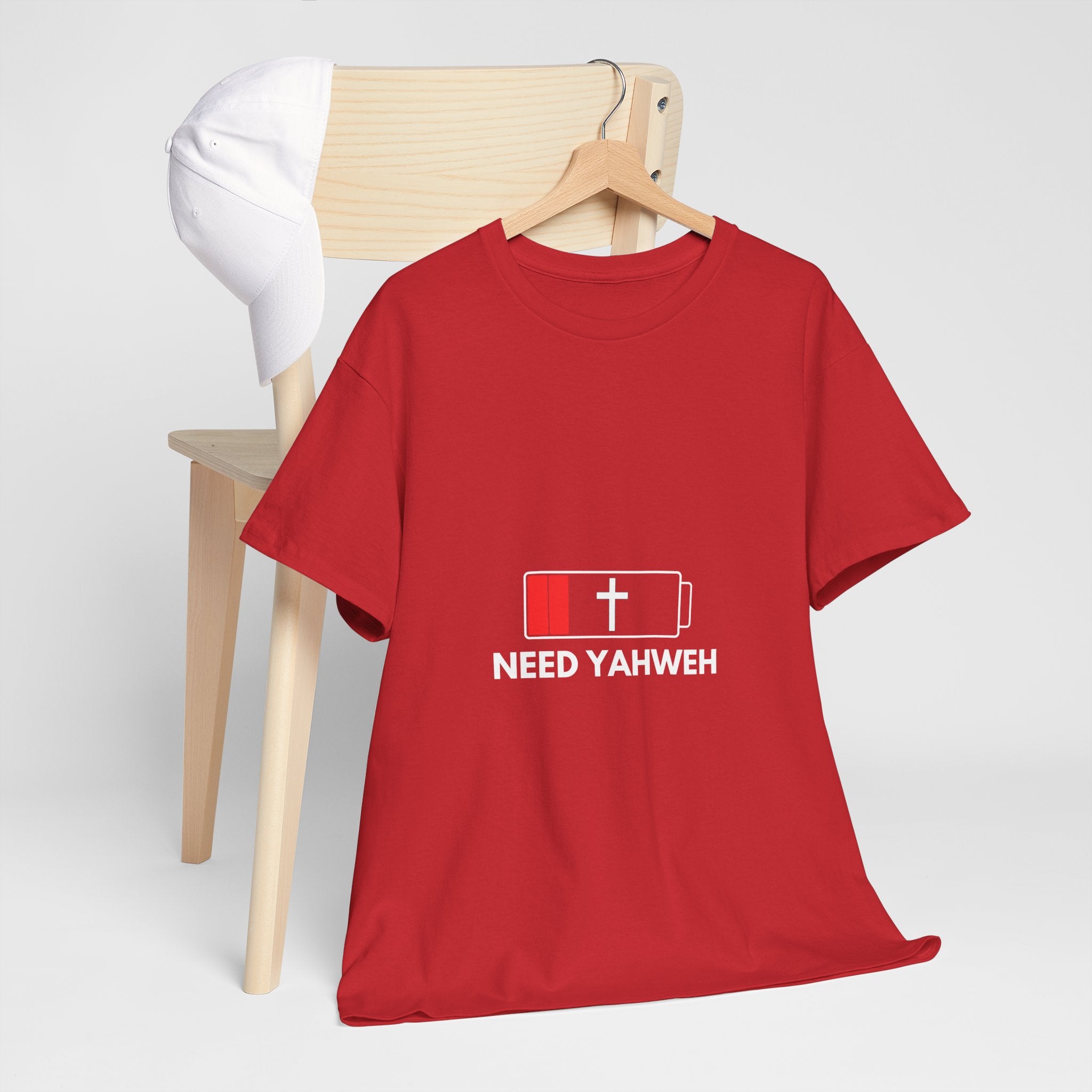 Christian T-Shirt - Low Battery Cross Design "Need Yahweh" Faith Tee