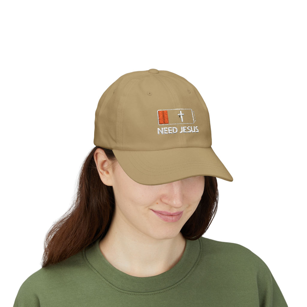 Dad Cap — Low Battery Cross 'Need Jesus' Embroidered Christian Hat