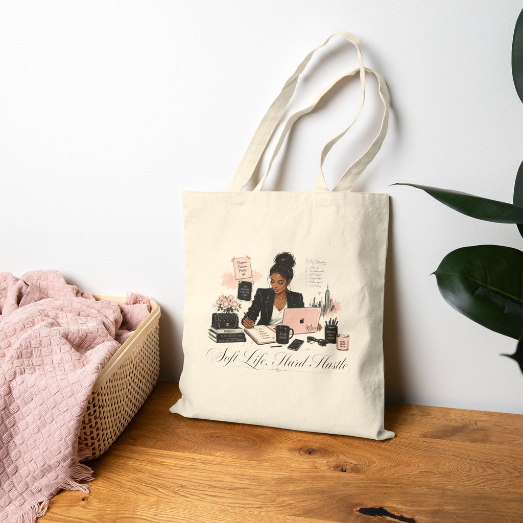 Canvas Tote Bag — "Boss Lady" Work Desk Illustration