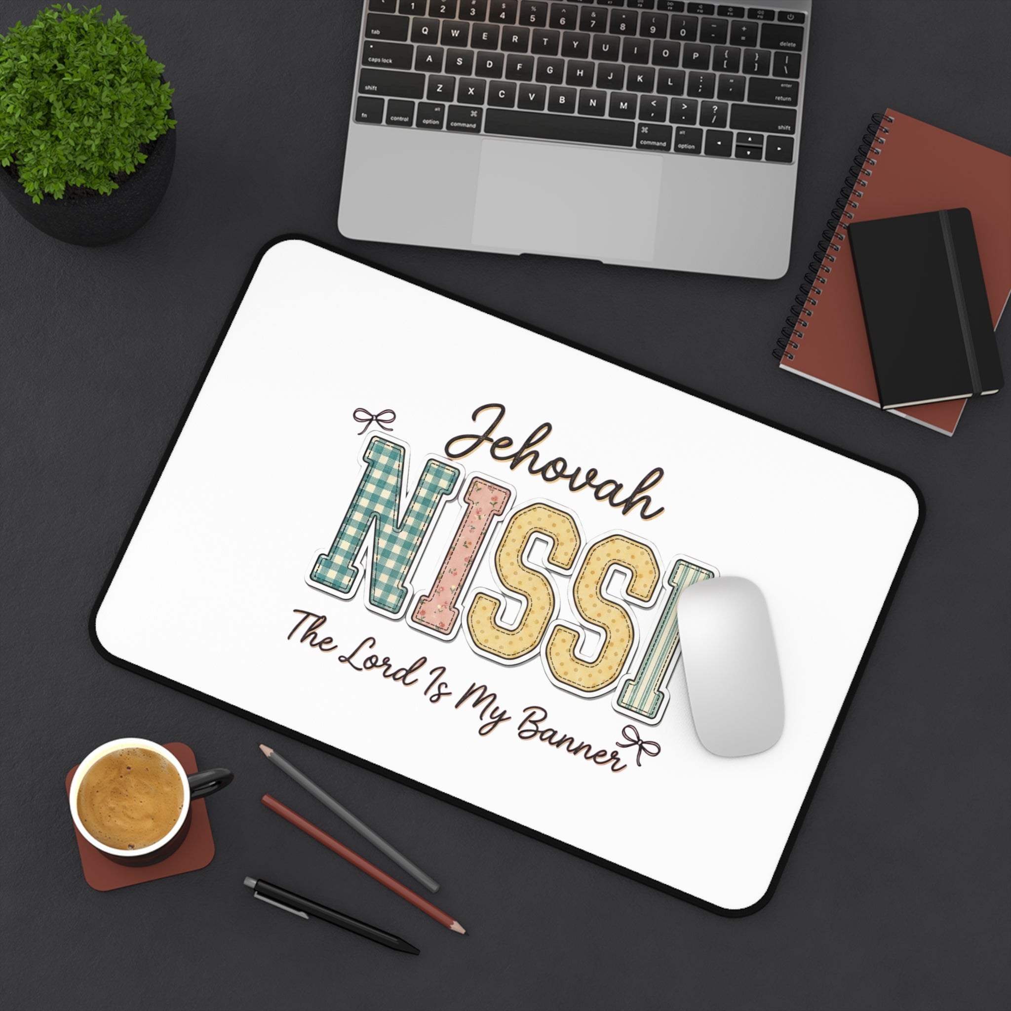 Jehovah Nissi Desk Mat — 'The Lord Is My Banner' Christian Desk Pad