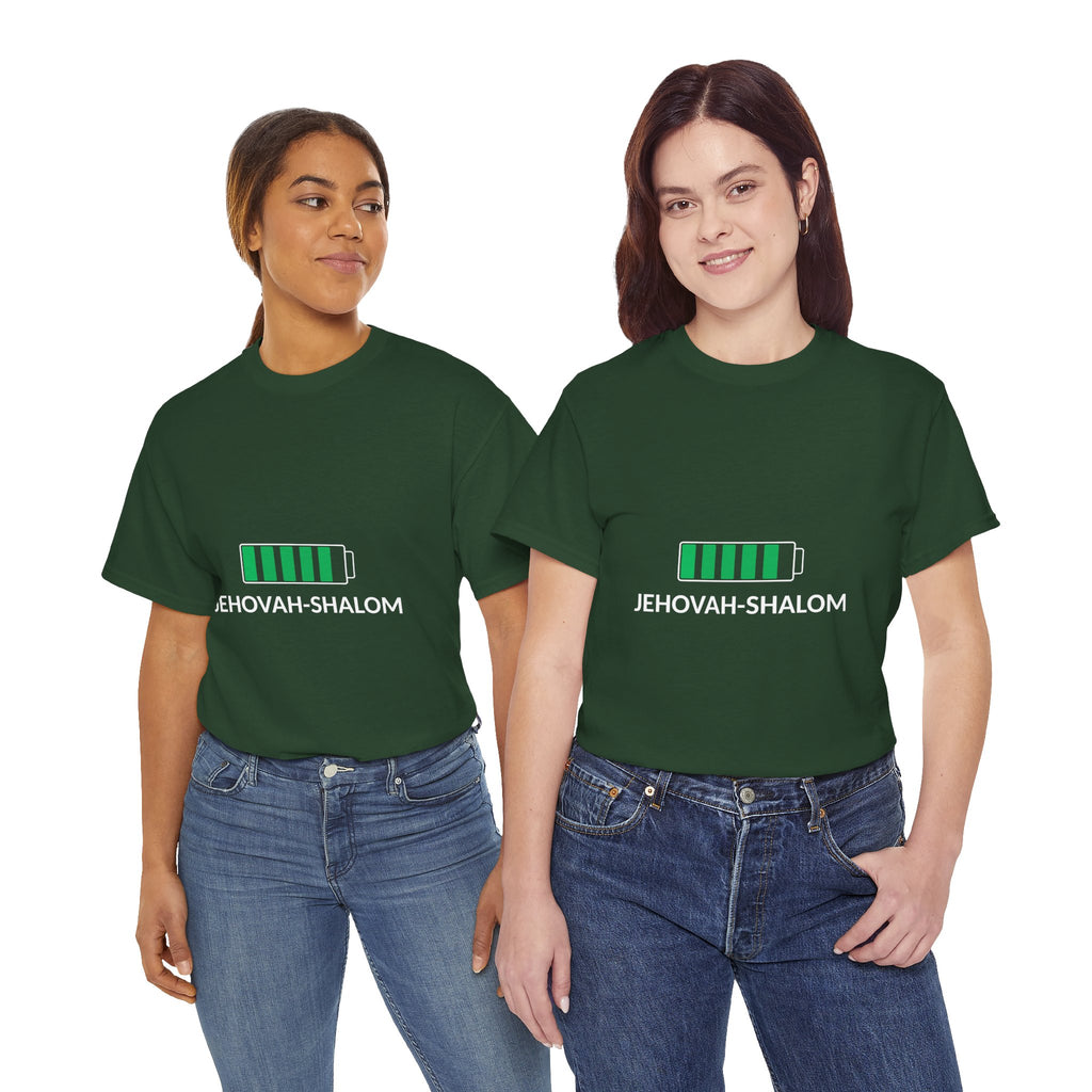 Jehovah-Shalom Battery Graphic Tee — Christian Faith Peace T-Shirt